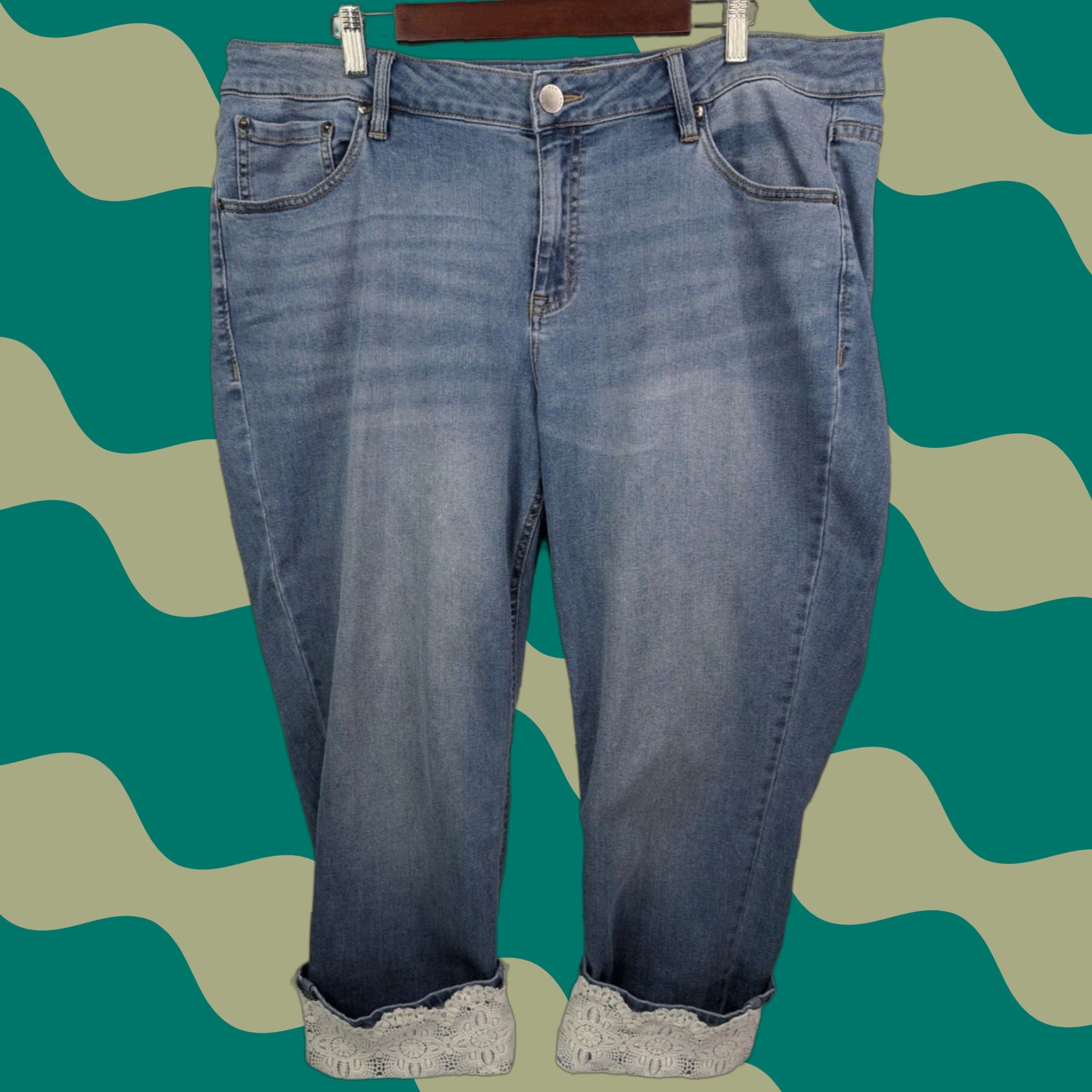 Vintage Lane Bryant Jeans Womens 20 Detail Hem Straight Crop High Rise Essential Stretch Size 42" / US 20 - 1 Thumbnail