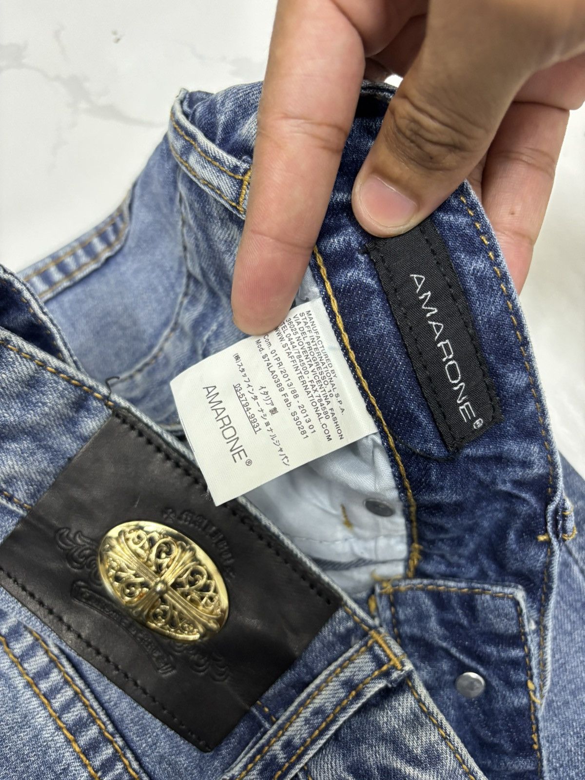 4GSELLER Chrome Hearts Symbol Jeans by Amarone Distressed Denim Size US 30 / EU 46 - 13 Thumbnail