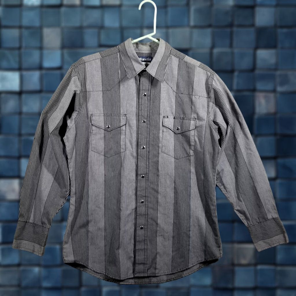 Wrangler Wrangler Shirt Mens Medium Gray Striped Western Pearl Snap Cowboy Long Sleeve Size US M / EU 48-50 / 2 - 1 Thumbnail