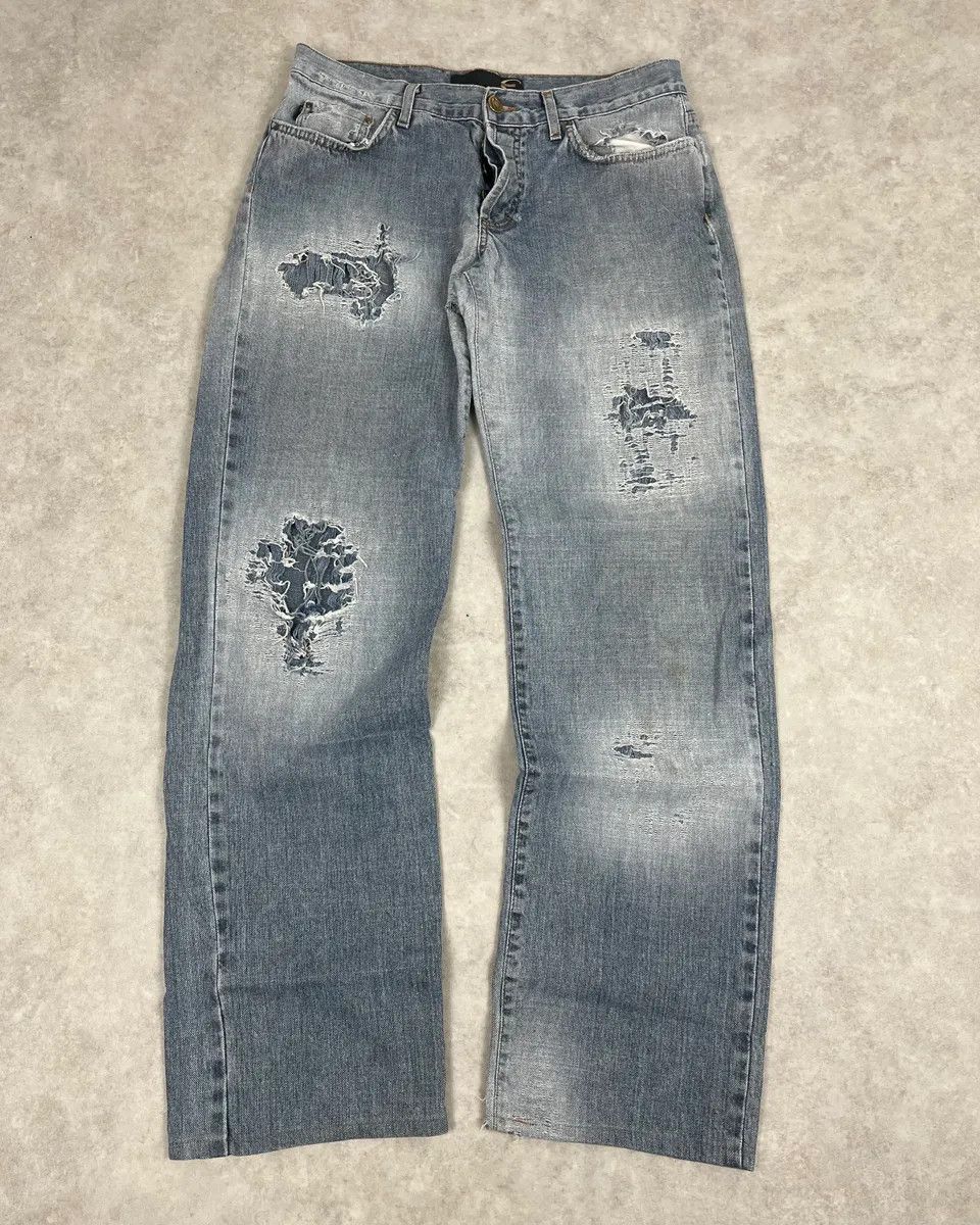 Just Cavalli 2000s Cavalli Distressed Light Blue Denim Jeans Size US 30 / EU 46 - 1 Thumbnail