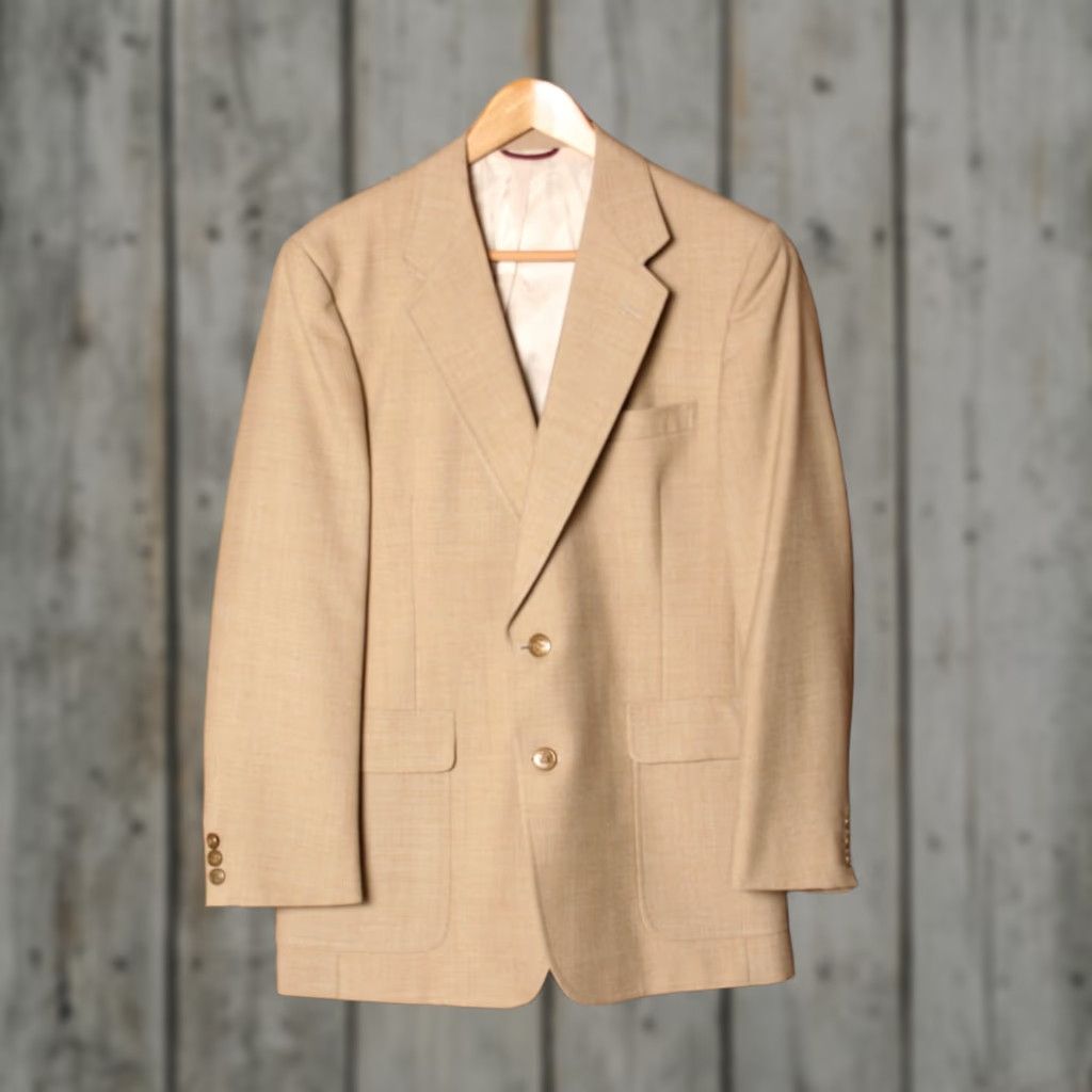 Hart Schaffner Marx VINTAGE Hart Schaffner Marx Jack Nicklaus Golden Bear Tan Blazer 42R Blazer Mens Tan 2-Button 3-Button Single-Vented Excellent Size 42R - 1 Thumbnail
