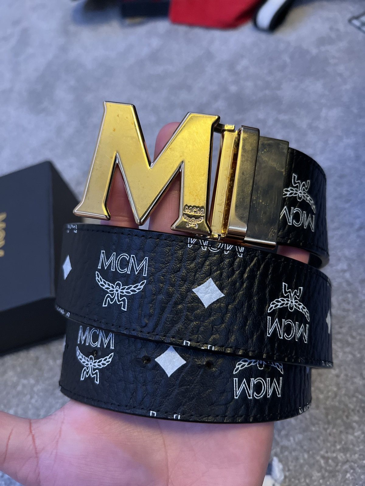 MCM MCM reversible black & white (gold buckle) belt | Grailed