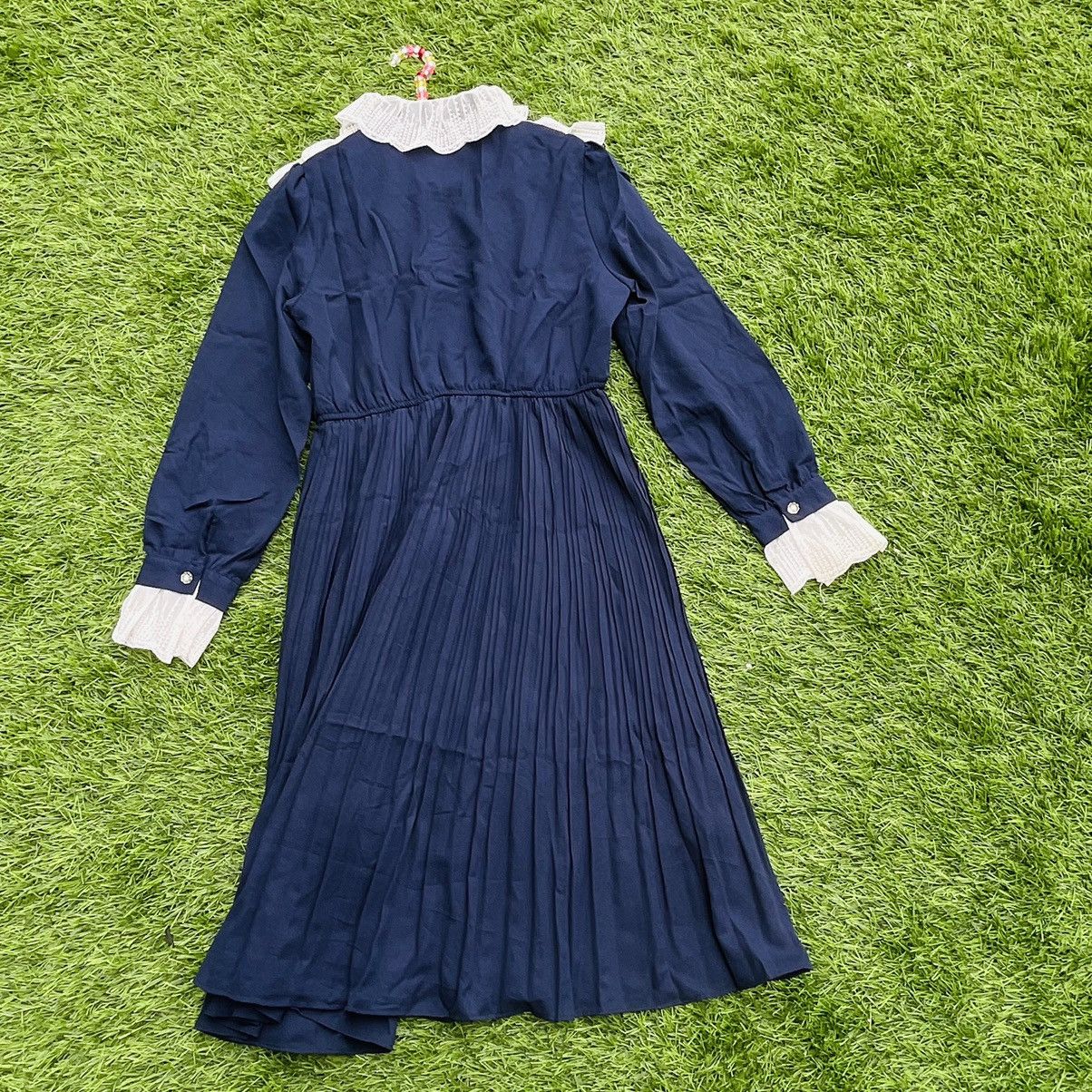 Other × Vintage Vintage Pleated Ruffles Navy Dress Size M / US 6-8 / IT 42-44 - 3 Thumbnail