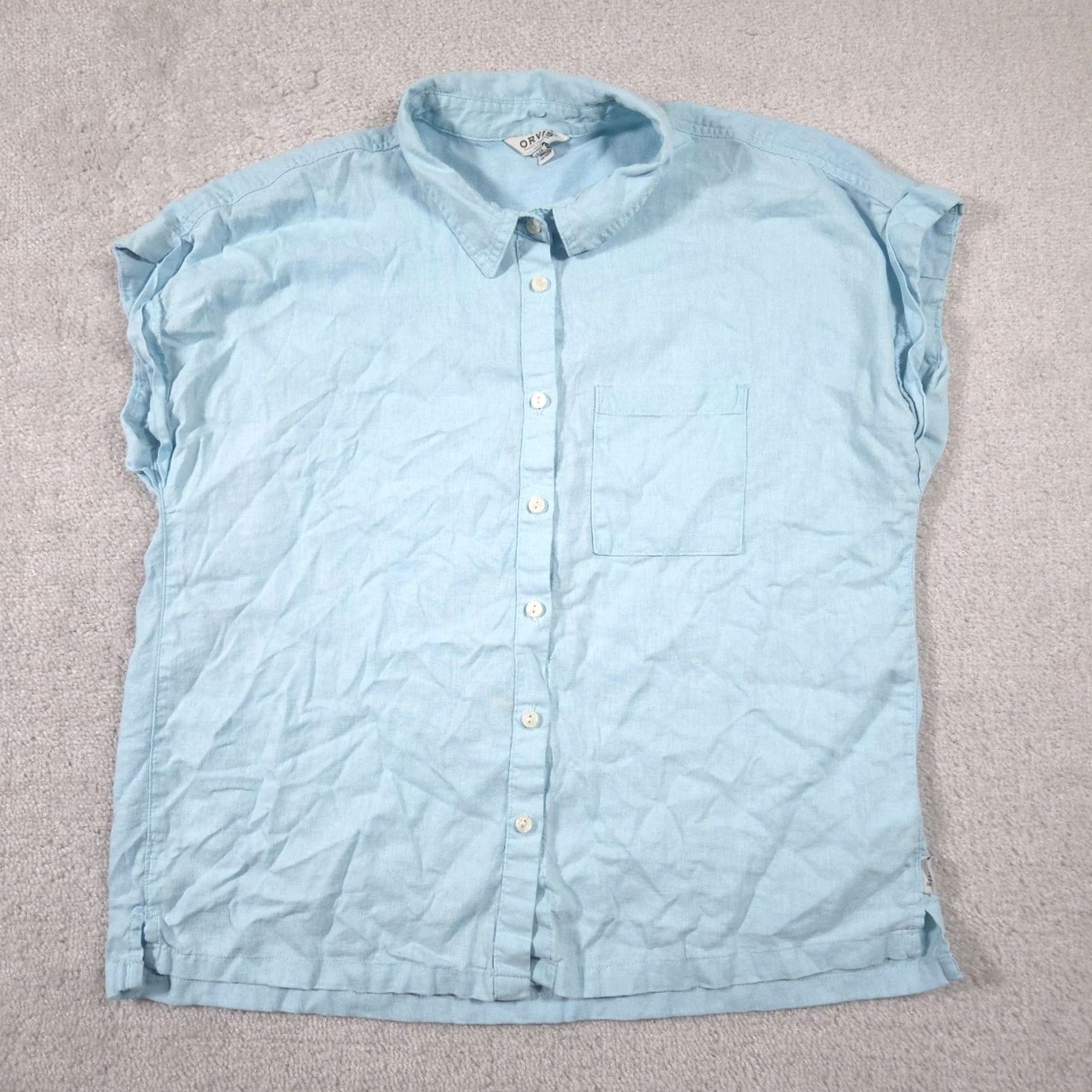 Orvis Orvis Shirt Womens Large Blue Linen Blend Sleeveless Button Lightweight Size L / US 10 / IT 46 - 2 Thumbnail