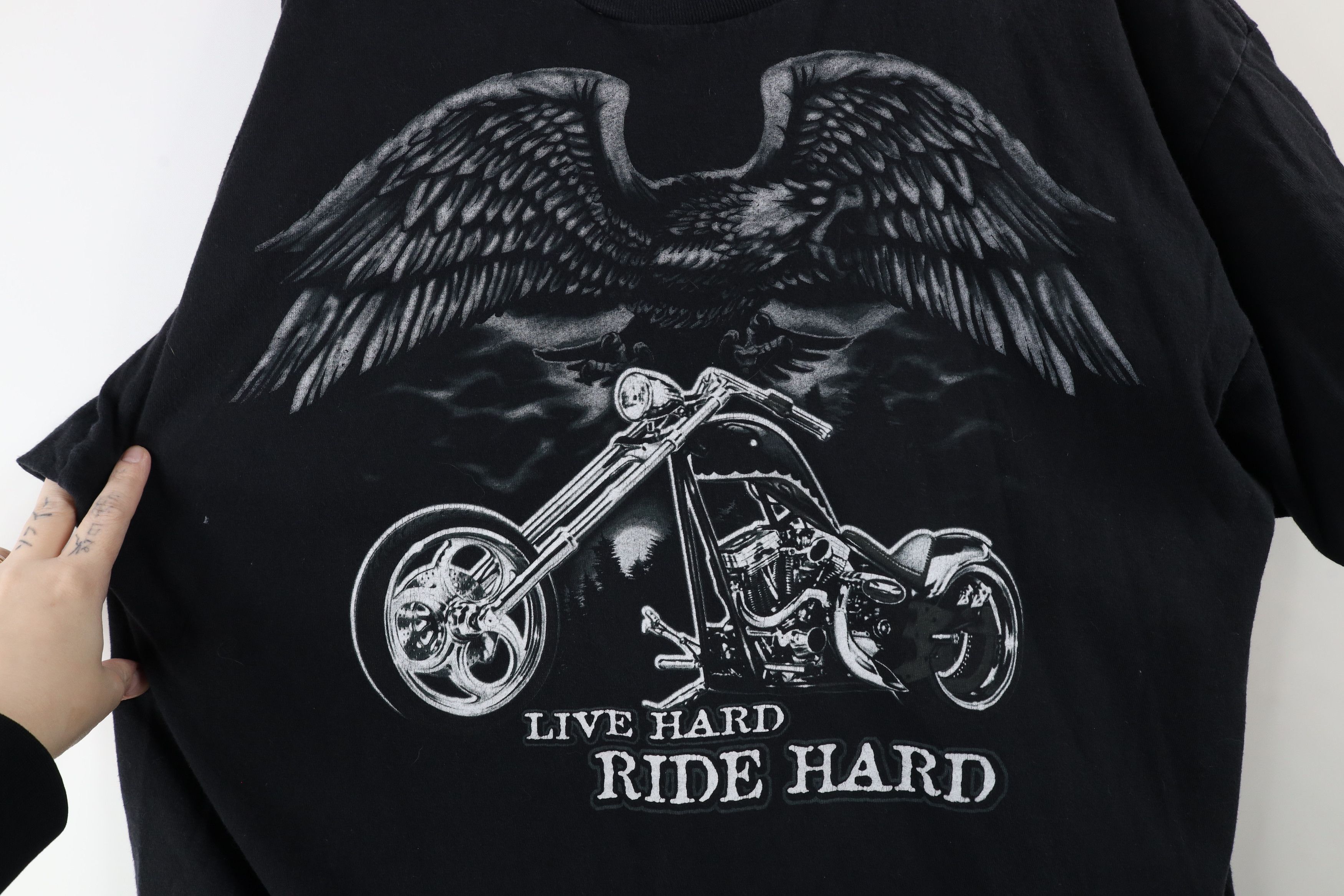 Vintage Vintage 90s Streetwear Hard Ride Hard Motorcycle T-Shirt Size US XXL / EU 58 / 5 - 4 Thumbnail