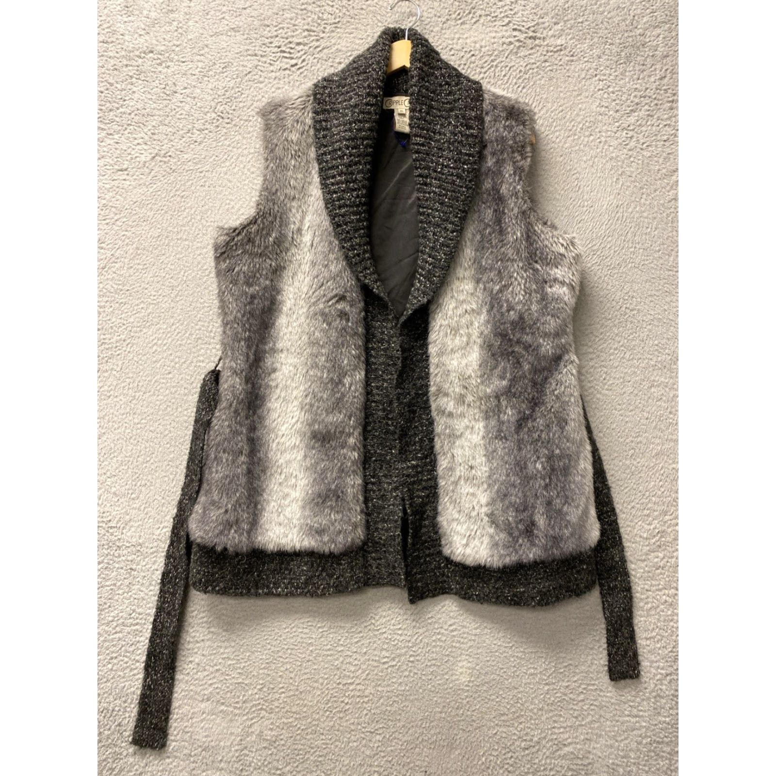 Vintage Cripple Creek Vests Women 2XL Gray Open Front Fur Cardigan Vest Adults Mens Womens Size XXL / US 16-18 / IT 52-54 - 2 Thumbnail