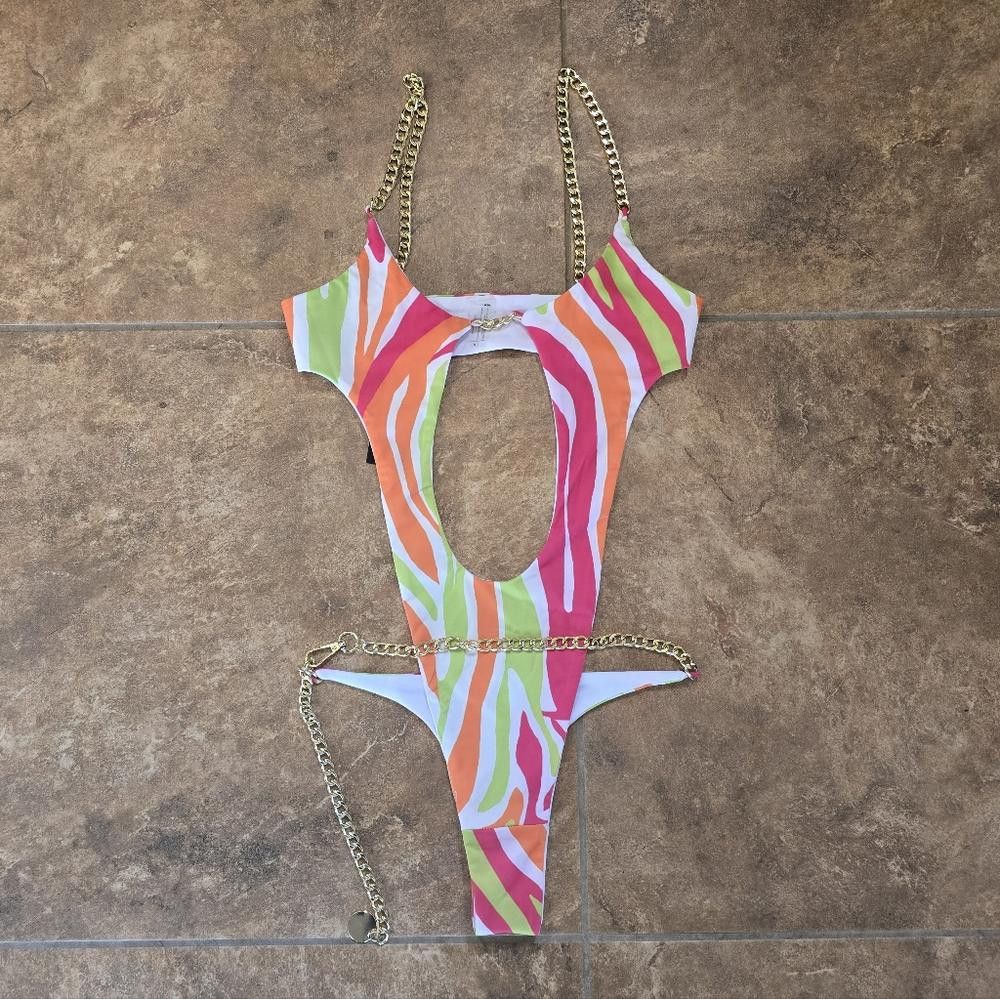 Fashion Nova Multicolored Jets To Miami FN Monokini Size ONE SIZE - 3 Thumbnail