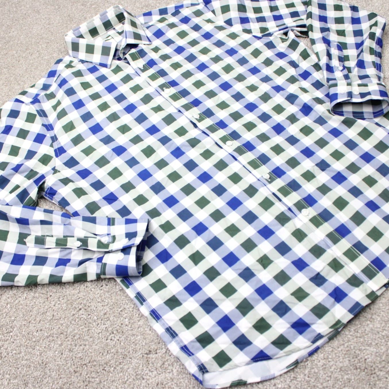 Vintage Construct Shirt Men Large Green Blue Slim Fit 4 Way Stretch Long Sleeve Button Up Shirt Size US L / EU 52-54 / 3 - 5 Thumbnail