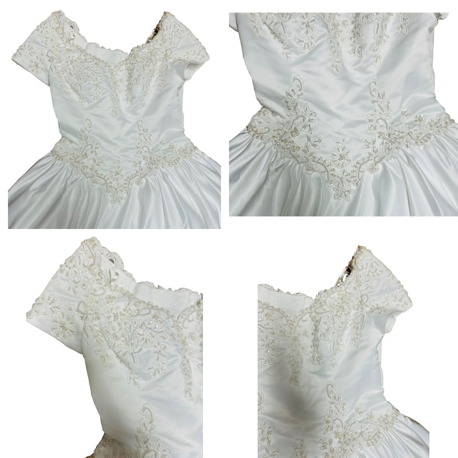 Vintage VINTAGE Women's Y2K Wedding Dress Ball Gown Duchess Satin White Sz12 Beaded Sleeved Cap Sleeve Read Size XL / US 12-14 / IT 48-50 - 8 Thumbnail
