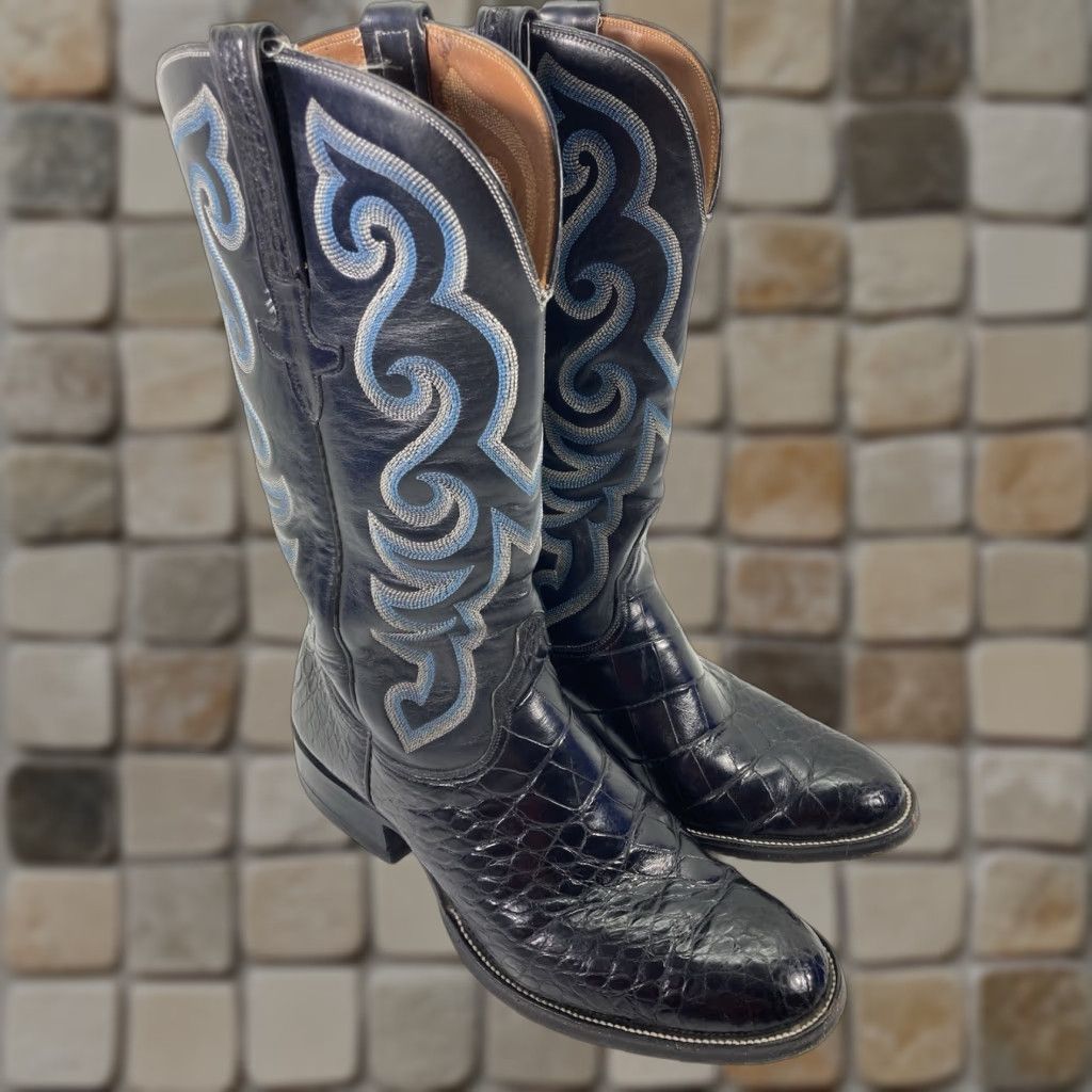 VINTAGE Lucchese Classics Alligator Belly Boots Men 11.5 D Black Leather Western Boot Mens