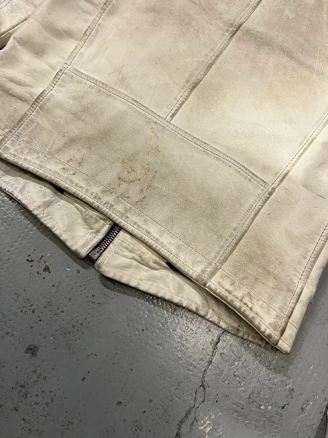 Dolce & Gabbana 2000s Dolce & Gabbana Striped Eroded Cream Leather Moto Jacket Size US S / EU 44-46 / 1 - 9 Thumbnail