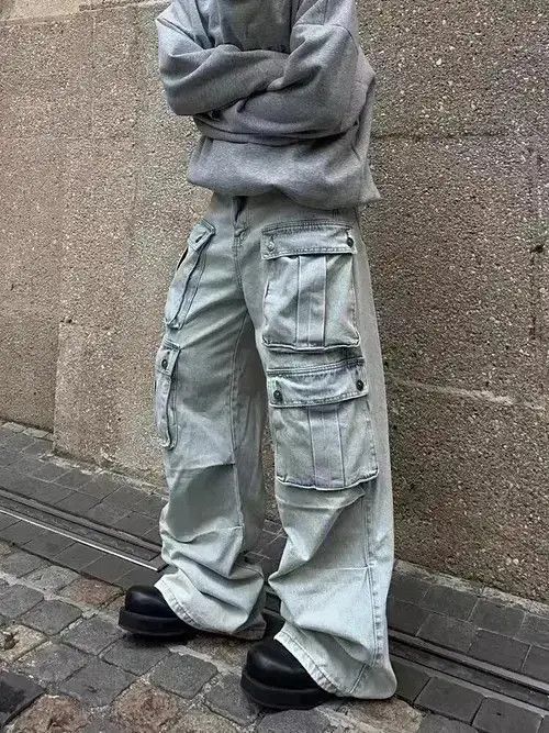 Japanese Brand Retro multi-pocket workwear wide-leg floor-length jeans Size US 32 / EU 48 - 6 Thumbnail