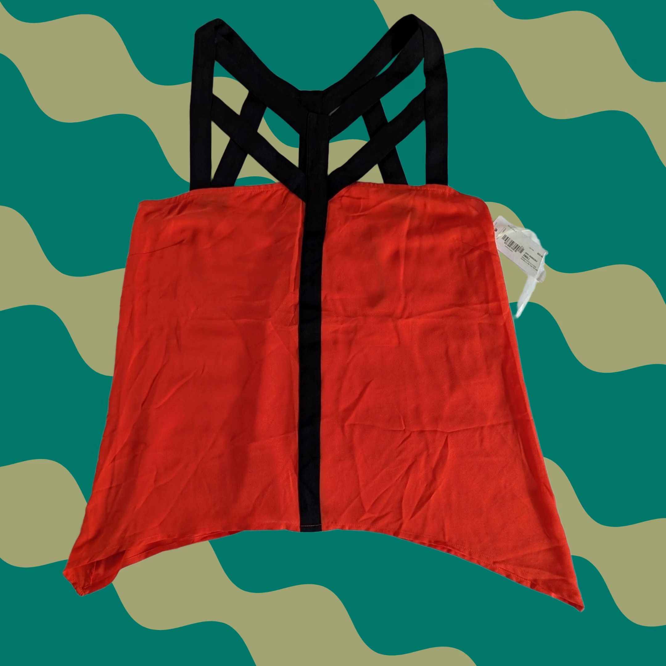 Vintage Bisou Bisou Red Orange Black Strappy Lattice Tank Women's S Size S / US 4 / IT 40 - 1 Thumbnail