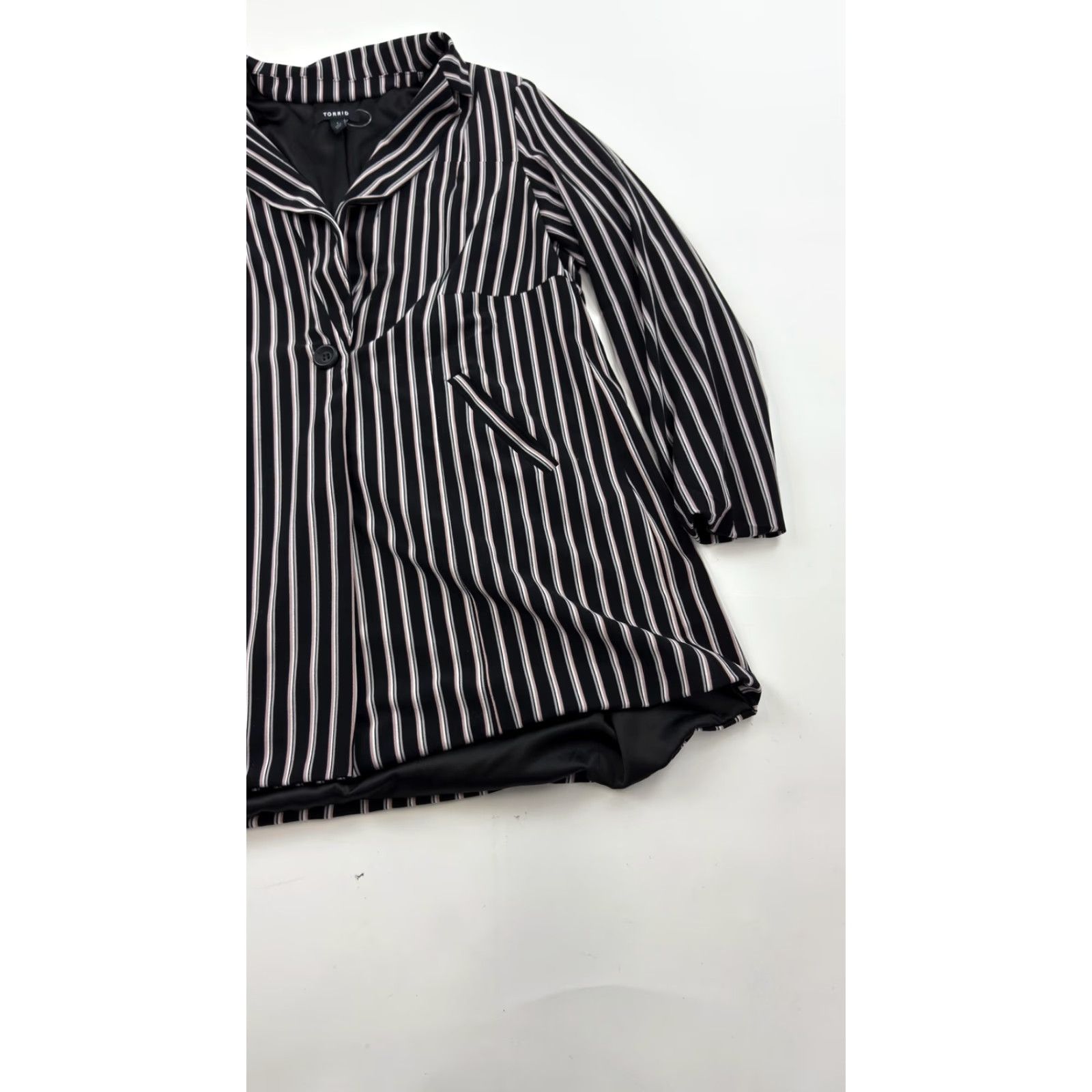 Torrid Torrid Blazer Womens 1 Black White Pink Striped Single Button Career Jacket Size XS / US 0-2 / IT 36-38 - 2 Thumbnail