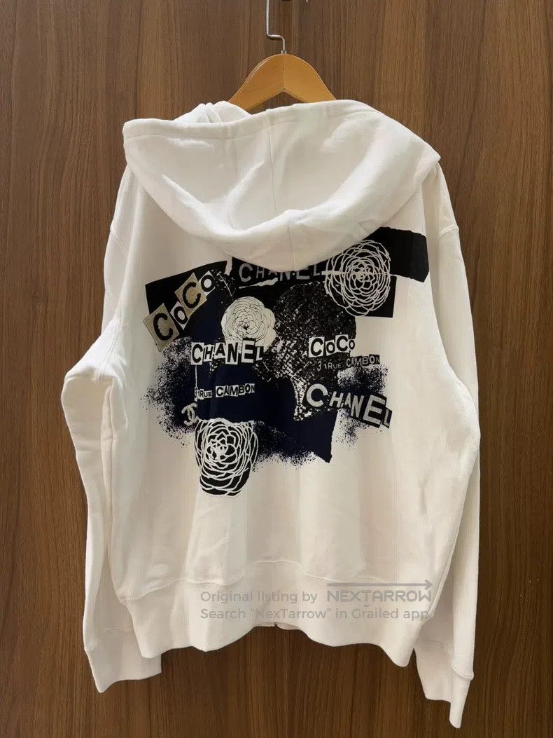 Chanel Chanel White camelia graffiti hooded jacket Size L / US 10 / IT 46 - 1 Thumbnail