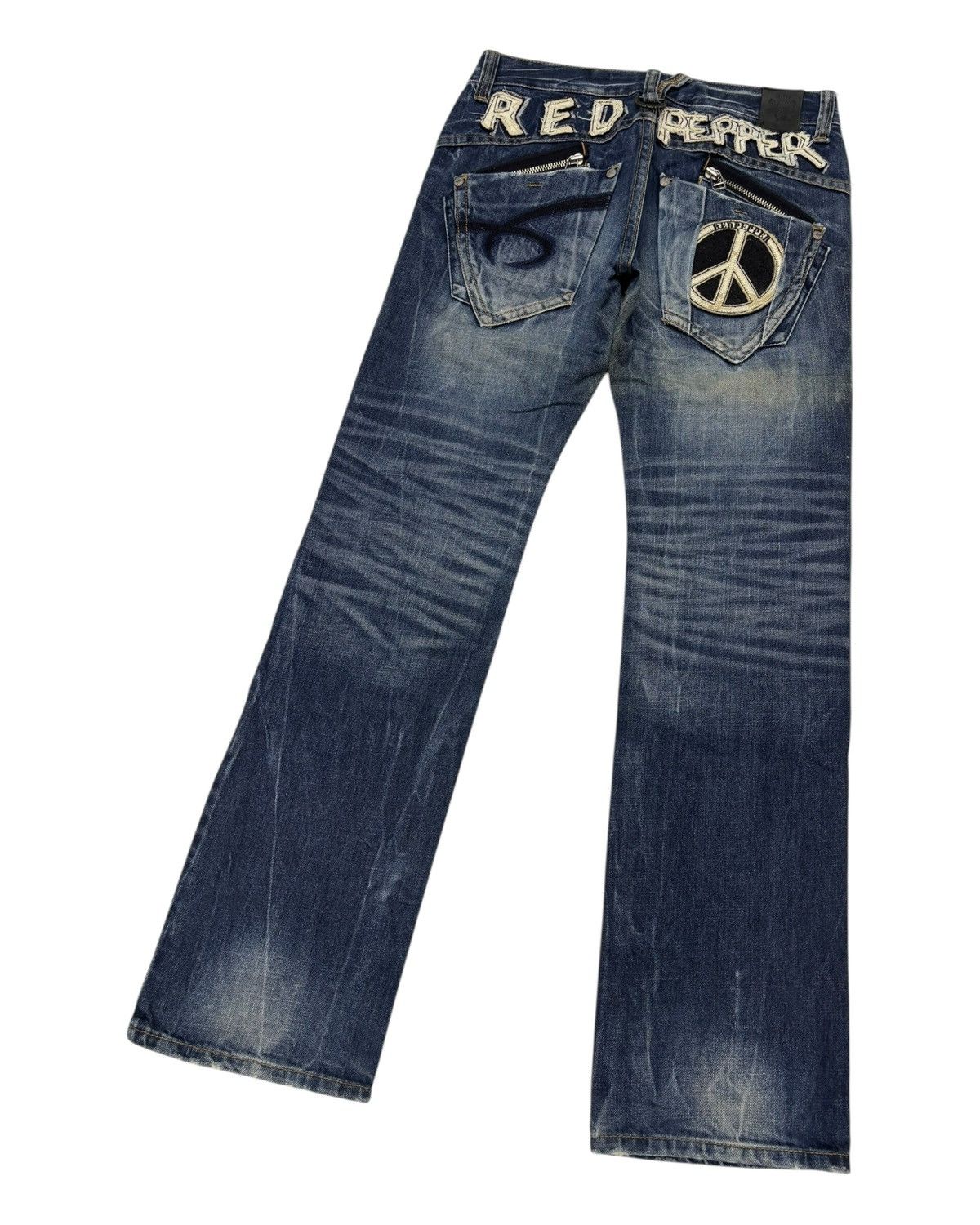 Tornado Mart 🔥RED PEPPER ☮️ EMBROIDERY FLARED JEANS DISTRESSED DENIM Size US 33 - 5 Thumbnail