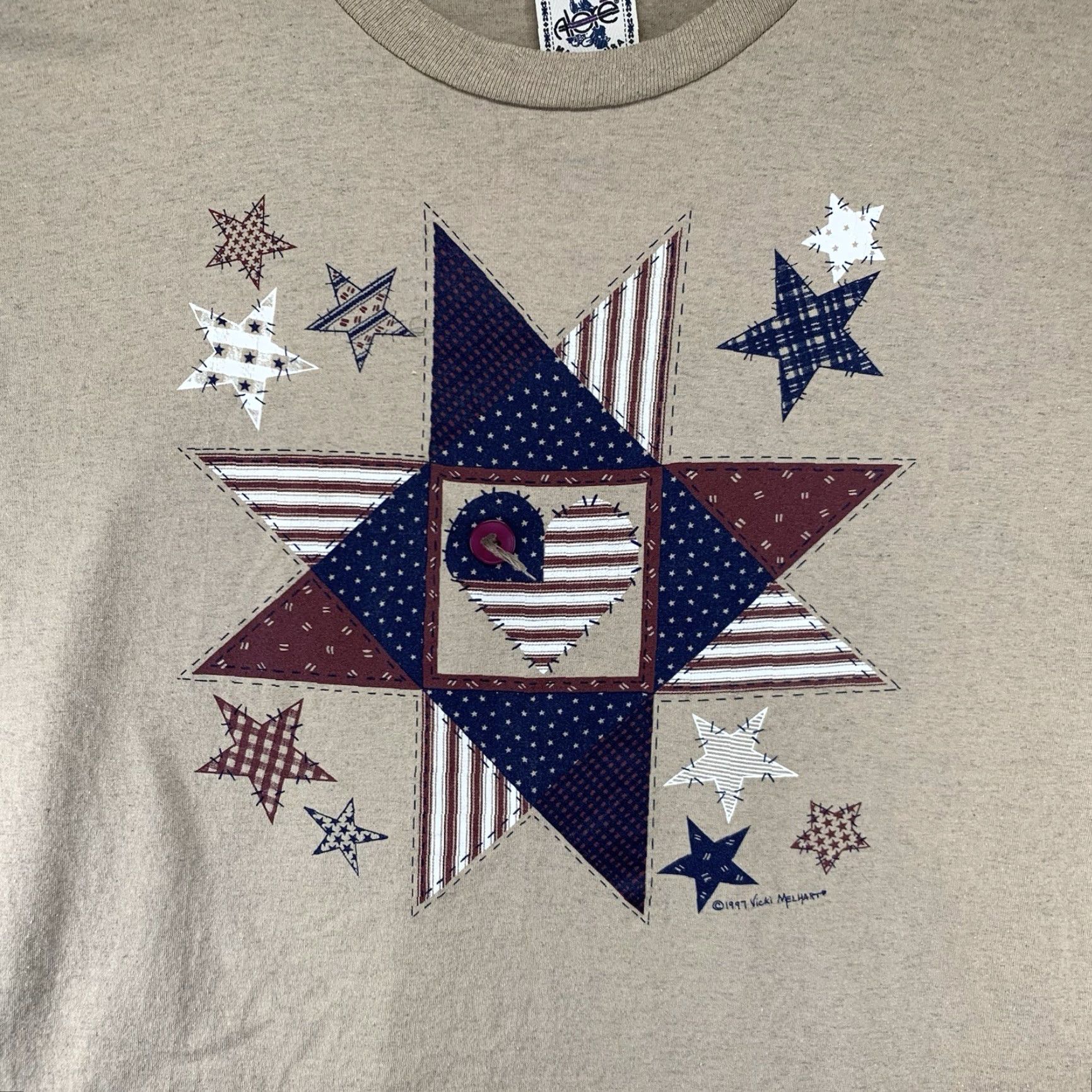 Vintage VINTAGE Alore Unisex T-Shirt XL Short Sleeve Crew Neck USA Patchwork 90s Cotton Rustic Tan Size US XL / EU 56 / 4 - 3 Thumbnail