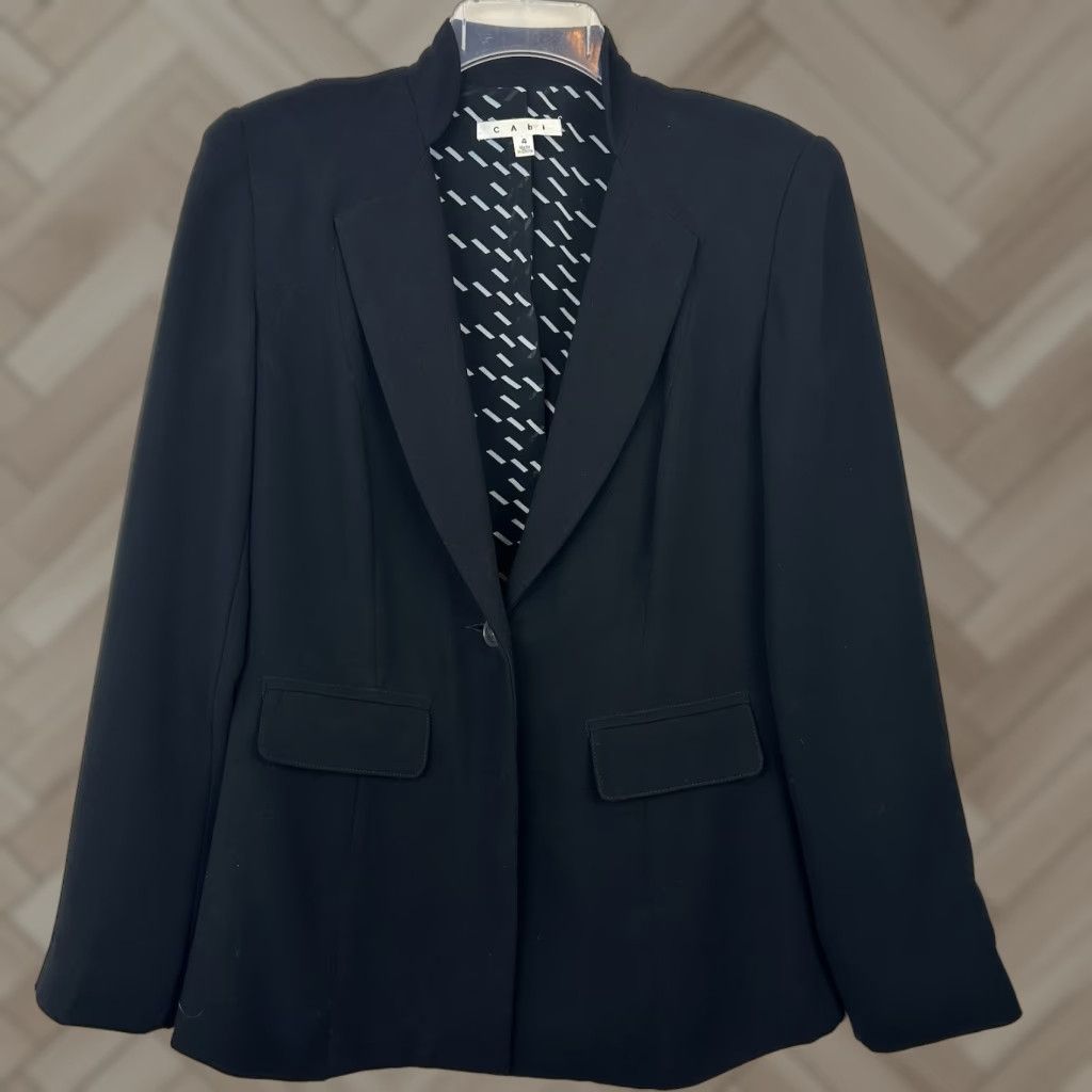 Vintage CAbi Blazer Jacket Womens 4 Button Single-Breasted Notch Lapel Lined Black Size S / US 4 / IT 40 - 1 Thumbnail