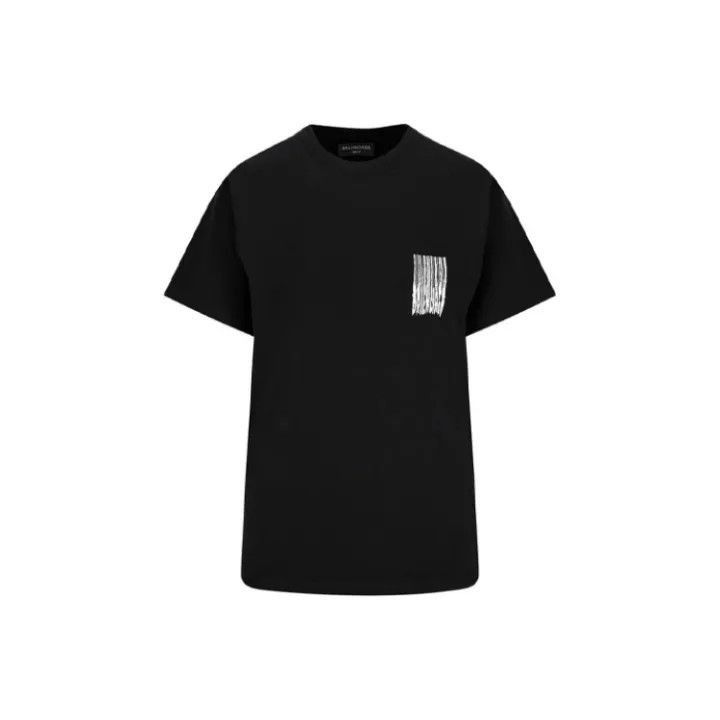 Balenciaga Balenciaga Black Printed Cotton T-Shirt 0079-2507 Size L / US 10 / IT 46 - 1 Thumbnail