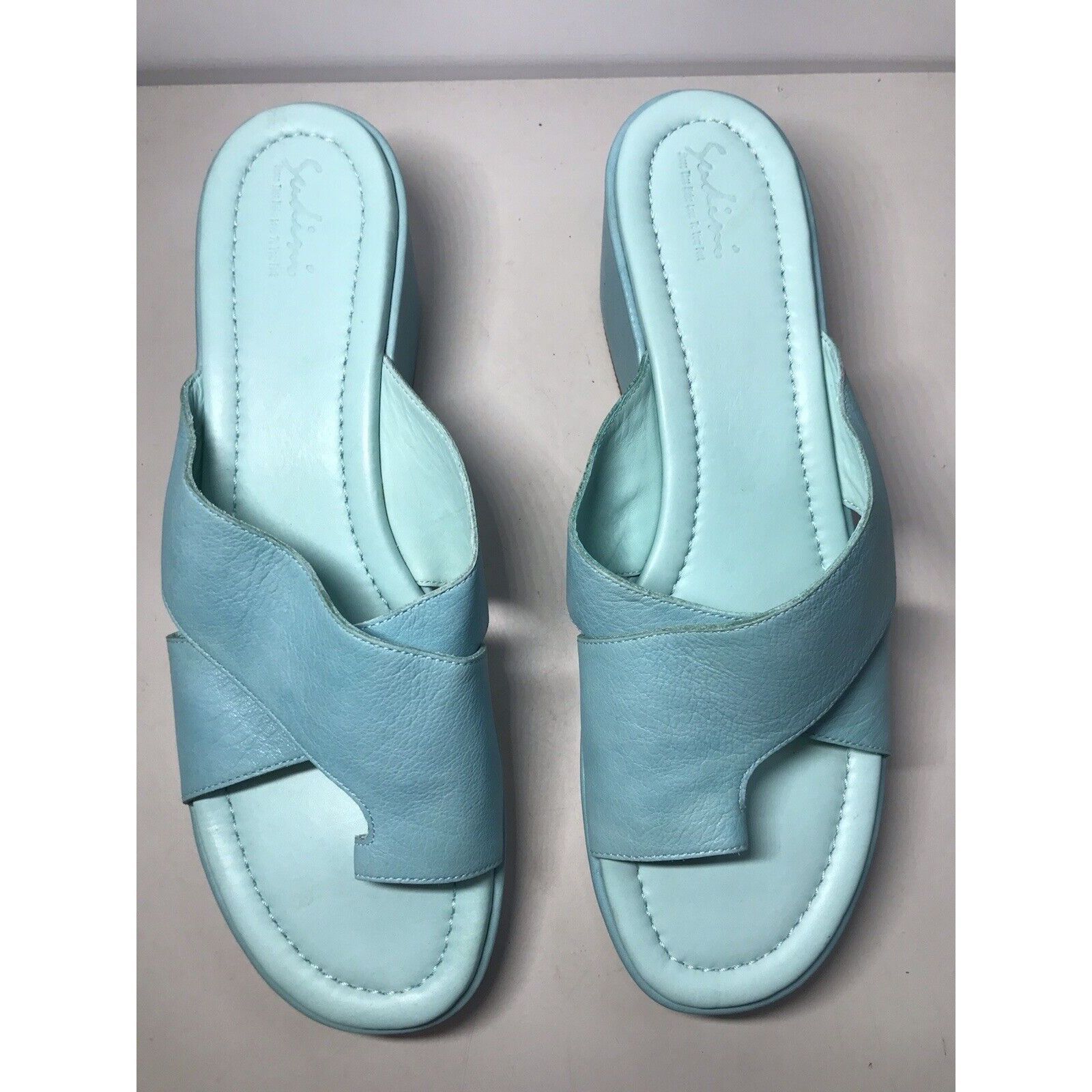 Houdini Sudini Blue Leather Toe Slip On Slides Wedge Sandals Women’s Size US 11 / IT 41 - 9 Thumbnail