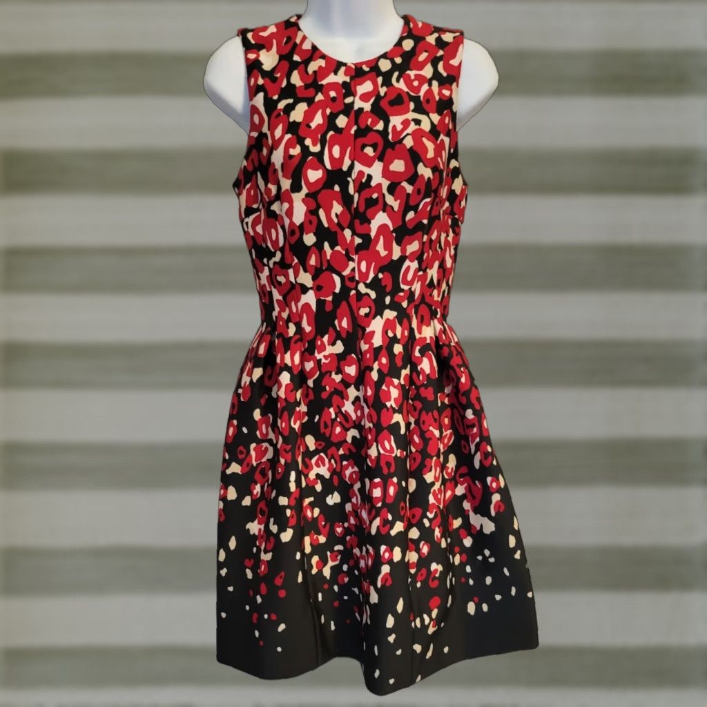 Calvin Klein Calvin Klein Floral Fit & Flare Scuba Knit Dress 2 Petite Black Short Sleeveless Zip Round Neck Women's Kitten: Purposes not altered Size XS / US 0-2 / IT 36-38 - 1 Thumbnail