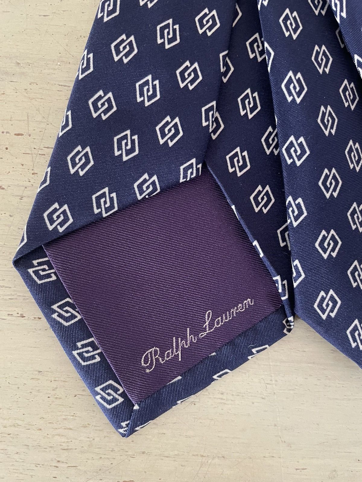 Ralph Lauren Purple Label Linked Squares Print Silk Tie Size ONE SIZE - 6 Thumbnail