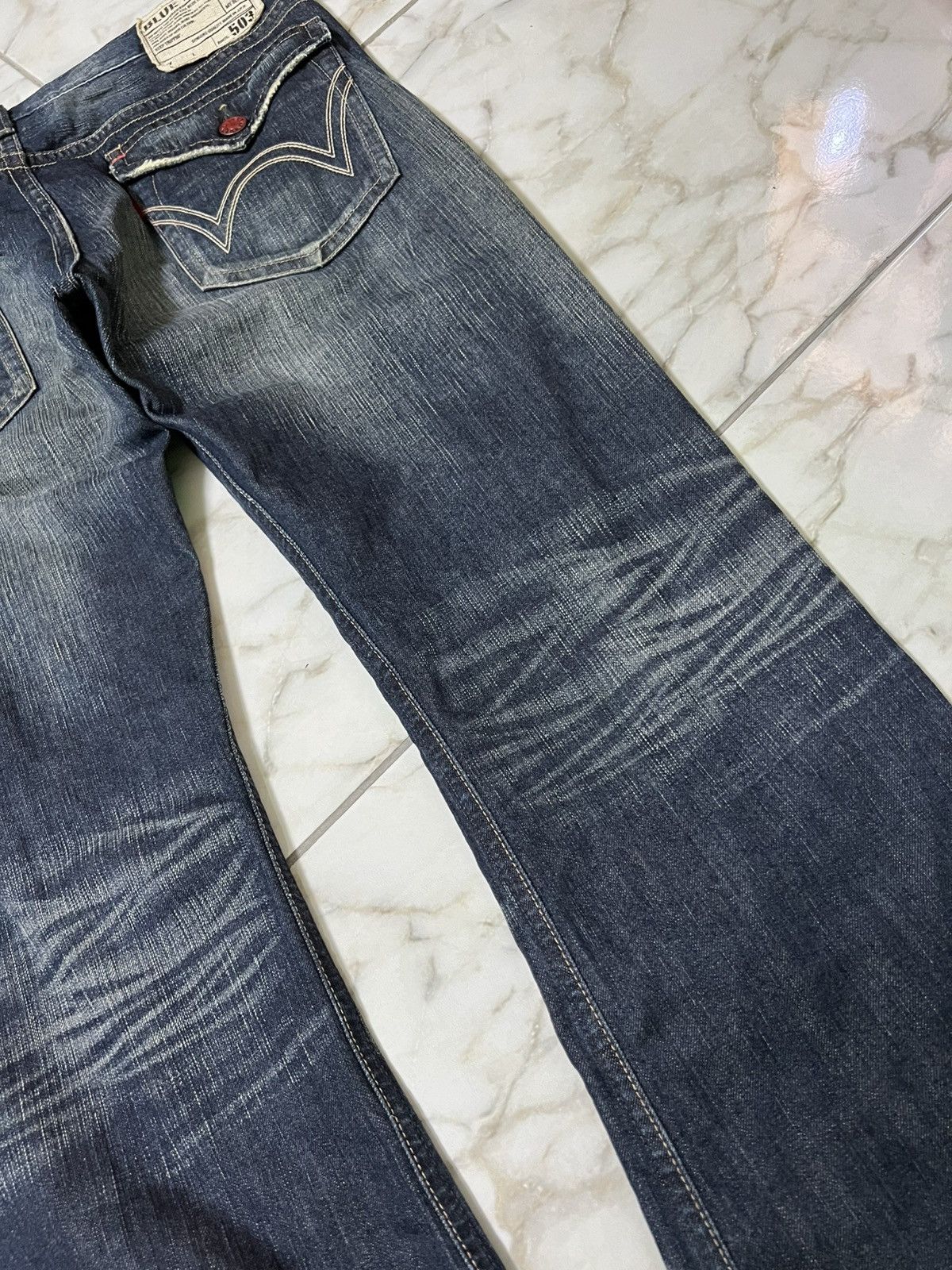 Edwin 💥Flare💥Vintage Edwin 503 Blue Trip Distress Jean Size US 36 / EU 52 - 13 Thumbnail