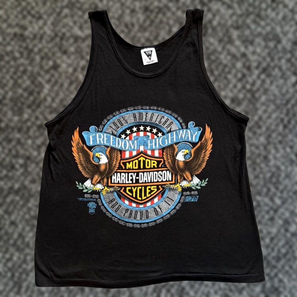 Harley Davidson VINTAGE Harley-Davidson Tank Top Tee Sz L Black 1990s Motorcycle Biker Logo Graphic Print Men Toys? Size US L / EU 52-54 / 3 - 1 Thumbnail