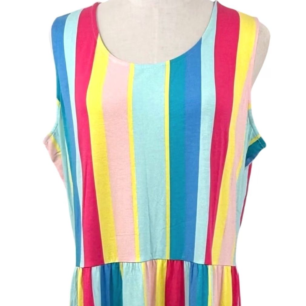 Lands' End Lands' End Maxi Dress Rainbow Striped Tiered Sleeveless Summer NWT L Womens Suitability? Size L / US 10 / IT 46 - 2 Thumbnail
