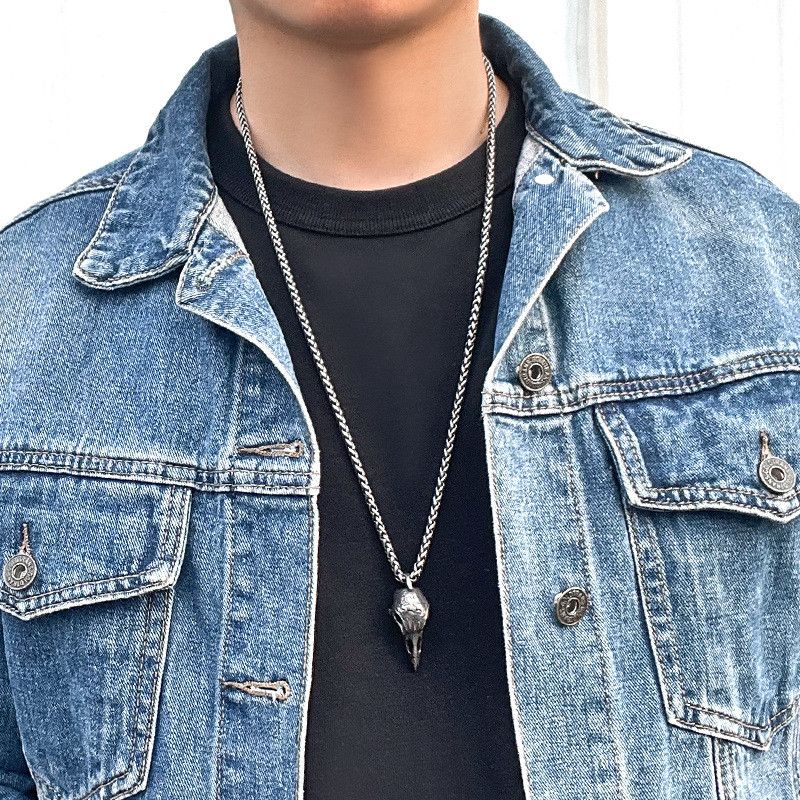 Jewelry Gothic Raven Skull Norse Odin Huginn and Muninn Necklace Size ONE SIZE - 4 Thumbnail