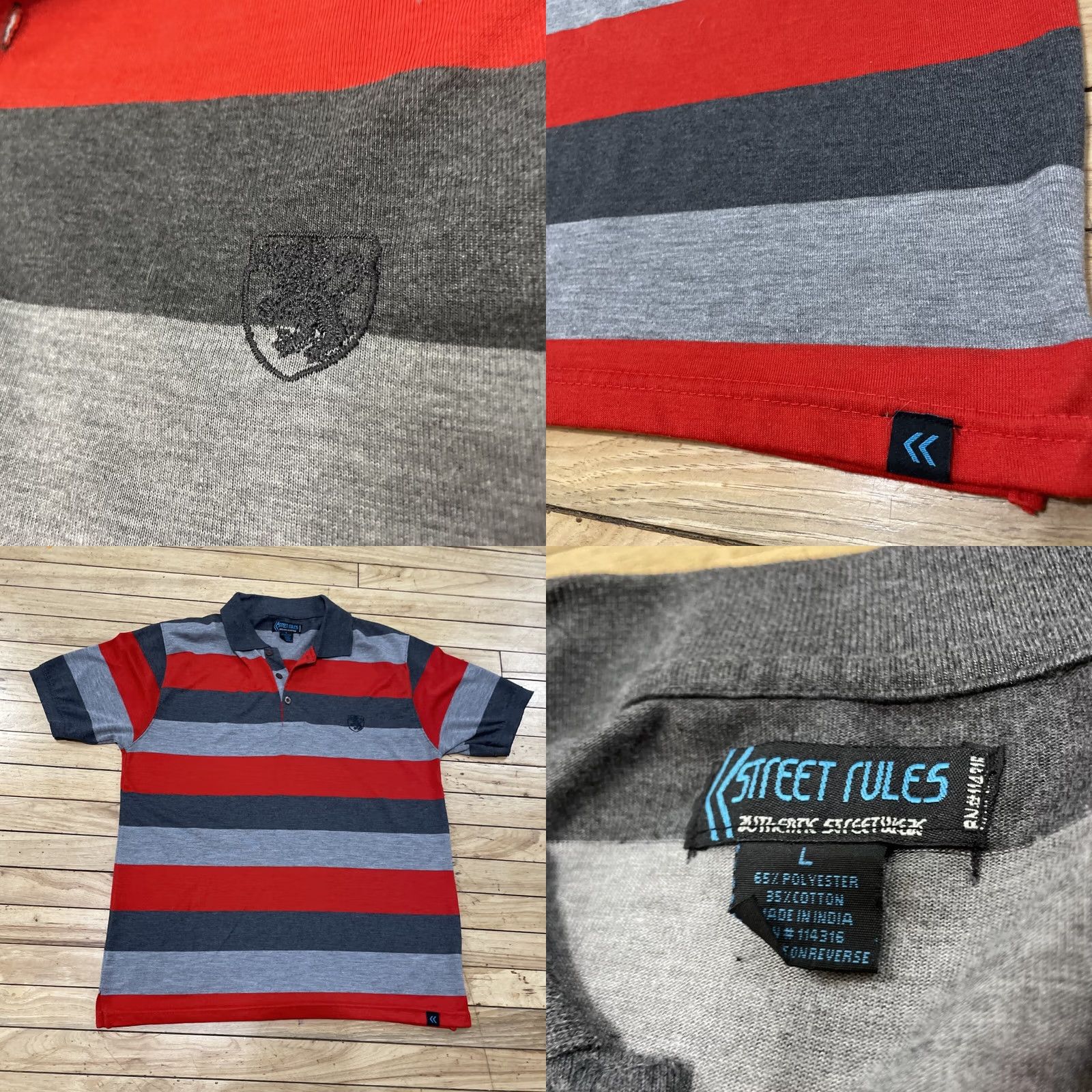Vintage STREET RULES Polo Shirt Men L Red Gray Striped Classic Preppy Y2k Lion Crest L Size US L / EU 52-54 / 3 - 10 Thumbnail