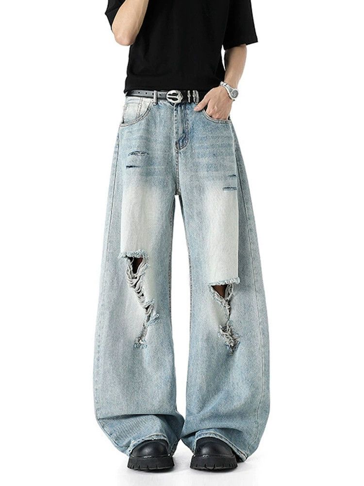 Vintage Men's American Retro Washed Distressed Curved-Leg Jeans Size US 32 / EU 48 - 1 Thumbnail