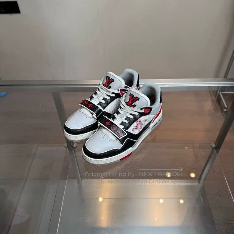 Louis Vuitton Trainer Black and Red Velcro shoes