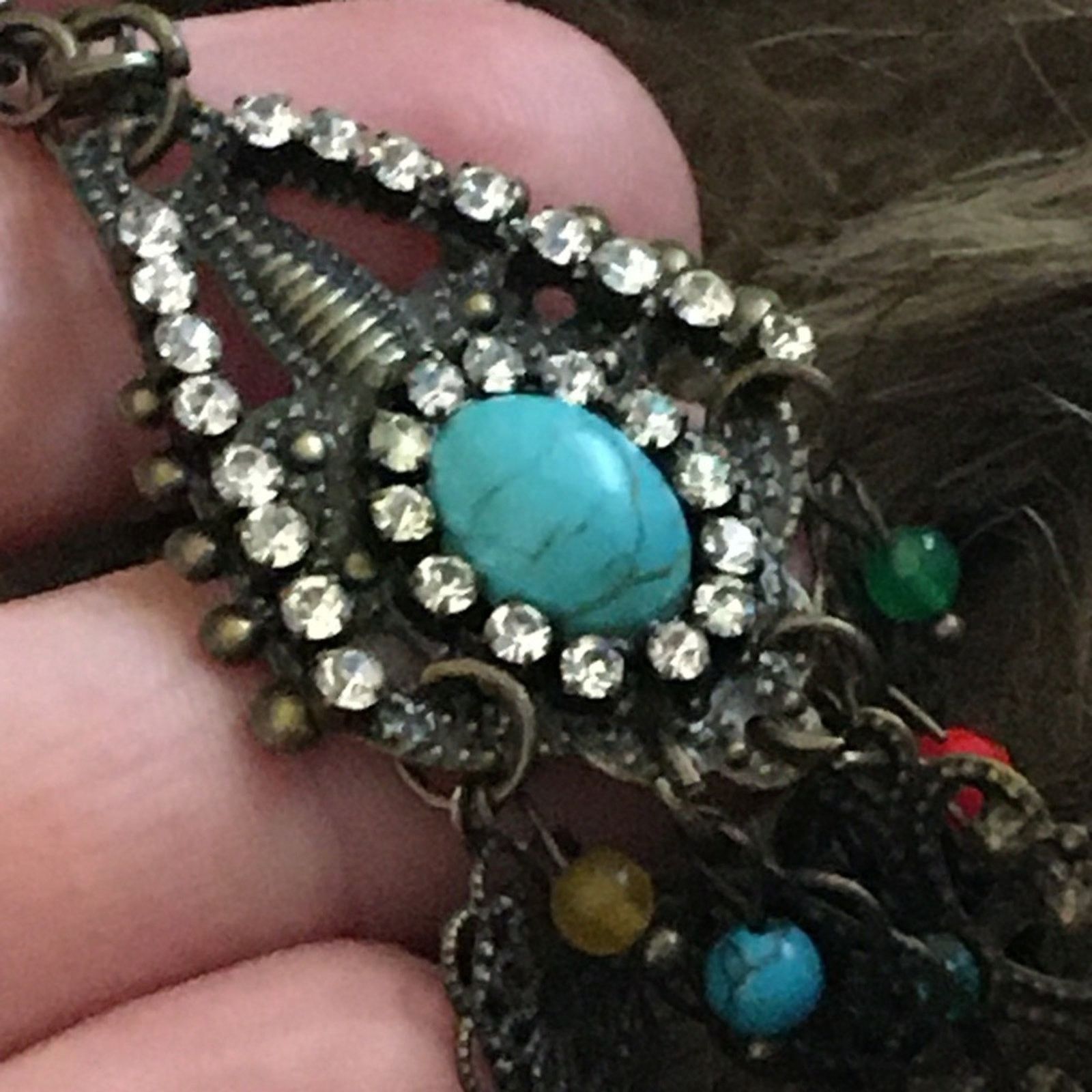 Vintage Vintage brass tone rhinestone medallion necklace Size ONE SIZE - 7 Thumbnail