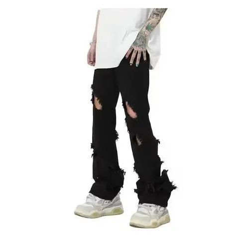 Japanese Brand × Jean Black Distressed Stacked Denim Jeans Size US 30 / EU 46 - 3 Thumbnail