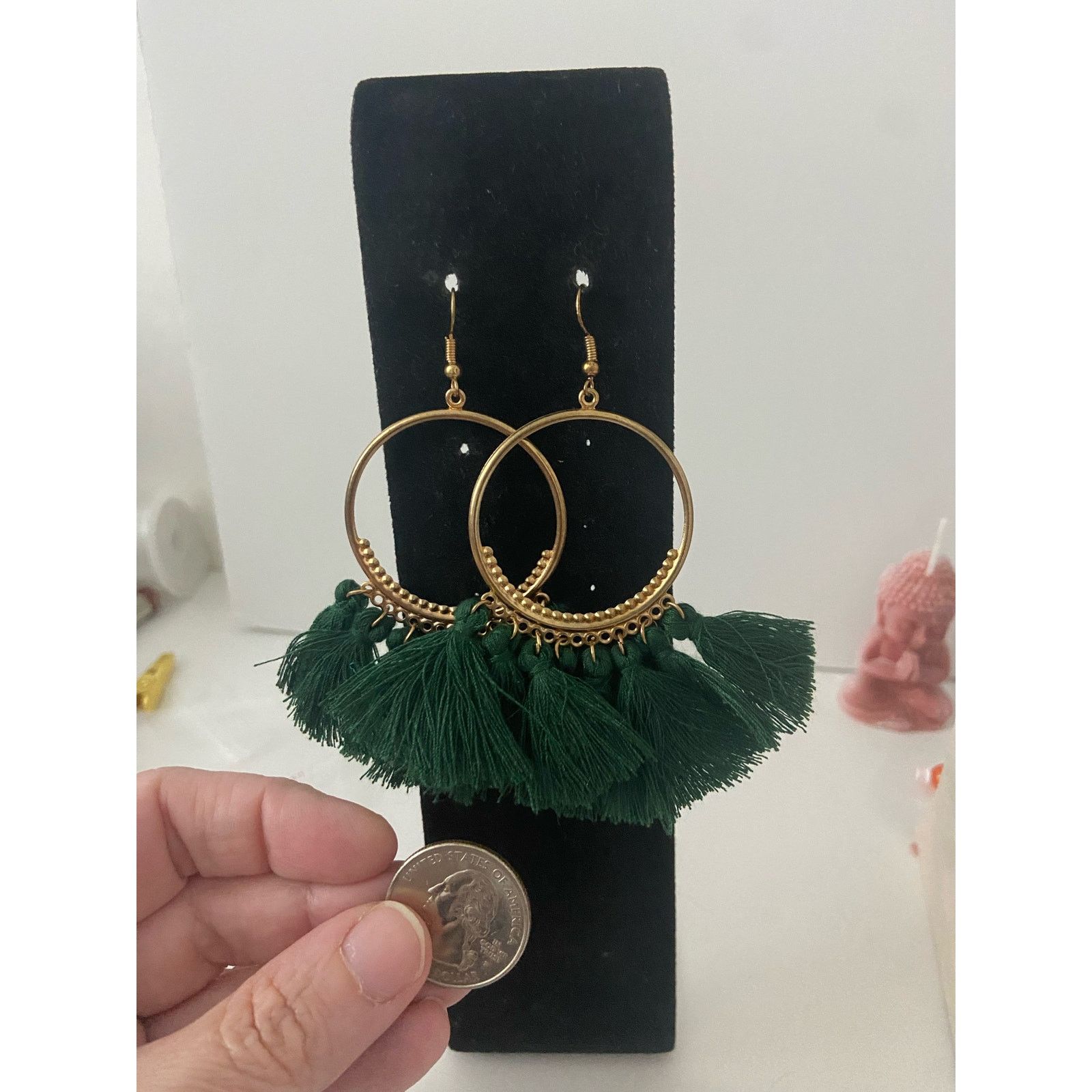 Other dark green tassel chandelier earrings gold tone Size ONE SIZE - 2 Thumbnail