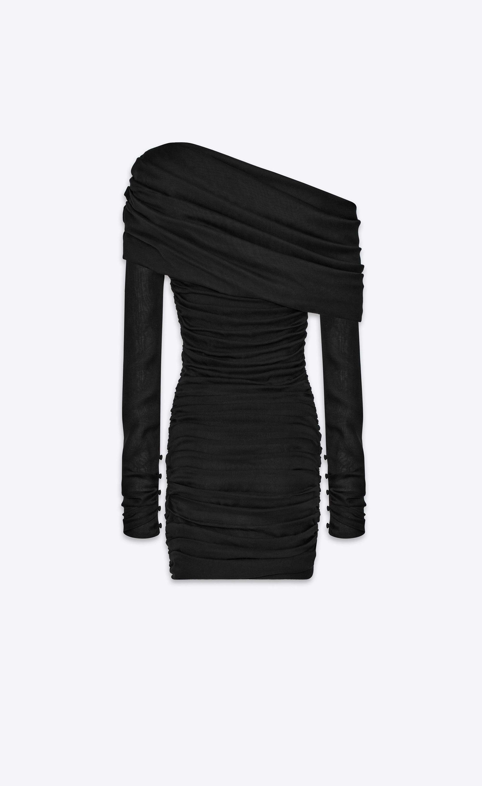 Saint Laurent Paris o1b1hav110525 773944 Ruched One Shoulder Dress in Black Size XS / US 0-2 / IT 36-38 - 3 Thumbnail