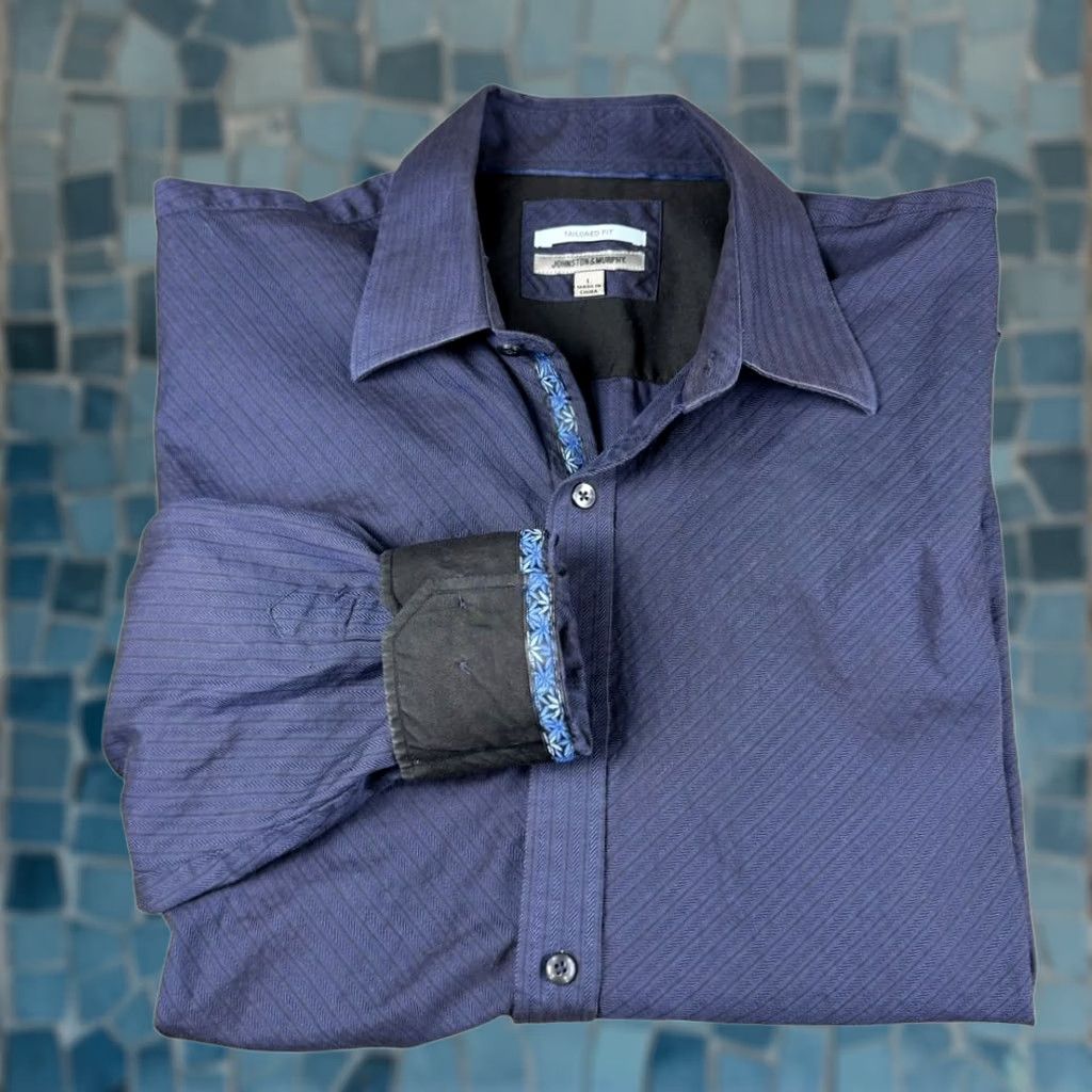 Johnston & Murphy Johnston & Murphy Shirt Men's Large Gingham Button Down Tailored Fit Flip Cuff Size US L / EU 52-54 / 3 - 1 Thumbnail