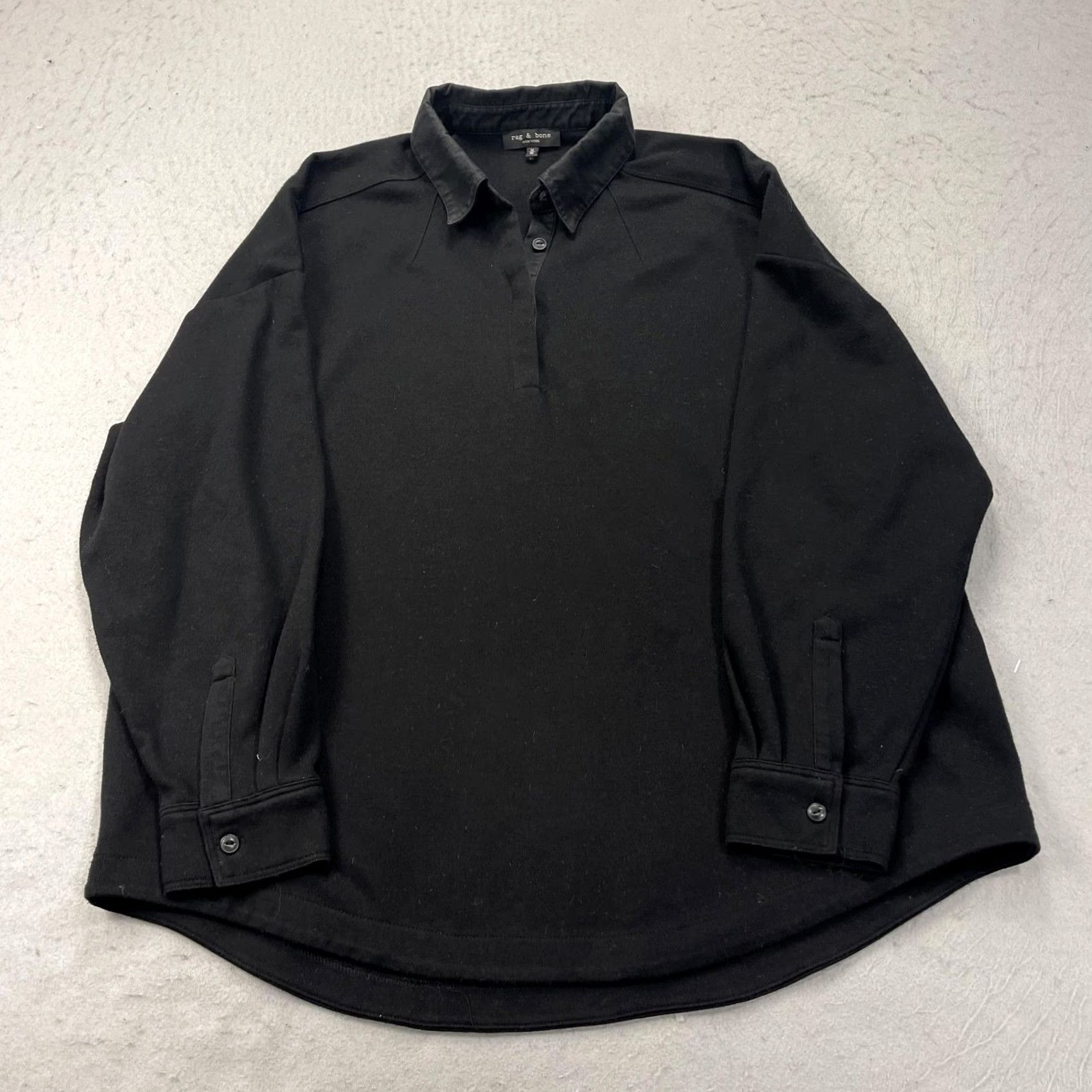 Rag & Bone Rag & Bone Polo Shirt Womens Medium Black Long Sleeve Cotton Jersey Casual Size M / US 6-8 / IT 42-44 - 2 Thumbnail