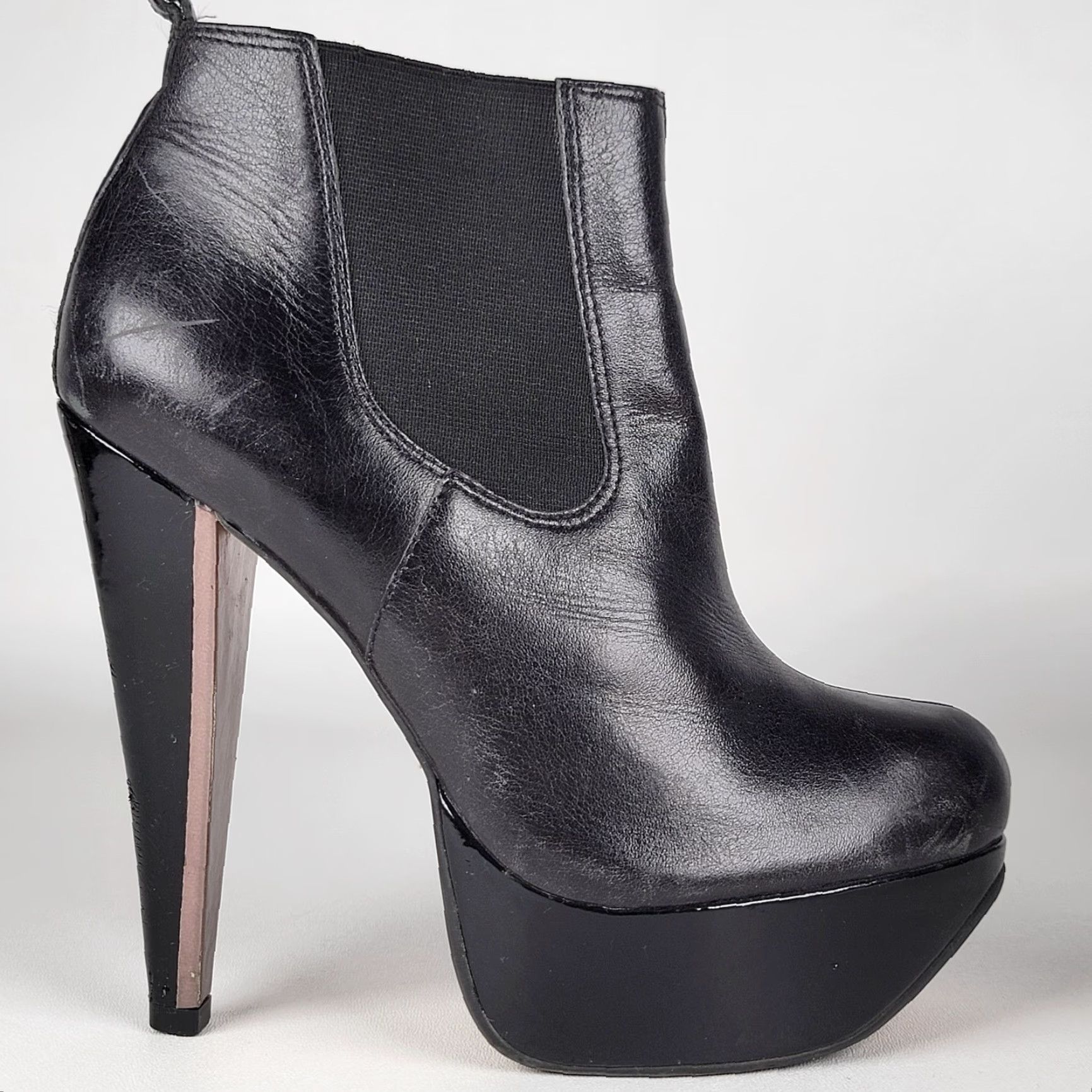 Topshop VINTAGE Topshop Black Leather Stiletto Bootie Women Adult 36 EU 36/5-5.5 Almond Toe Pull On Black Leather Stiletto Bootie Women Men? Size M / US 6-8 / IT 42-44 - 3 Thumbnail