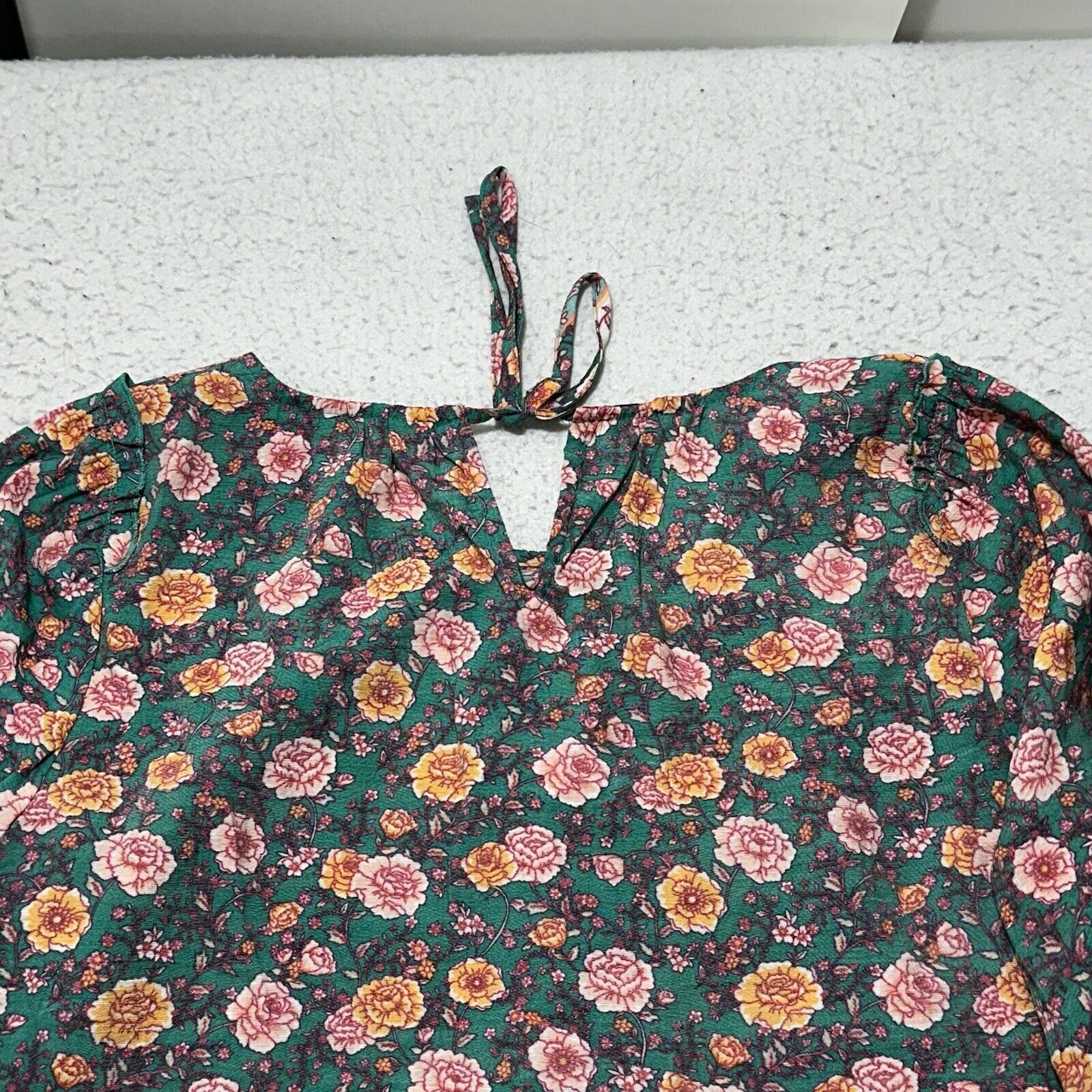 Other Lauren Conrad Medium Green Pink Floral Long Sleeve Blouse Size M / US 6-8 / IT 42-44 - 12 Thumbnail