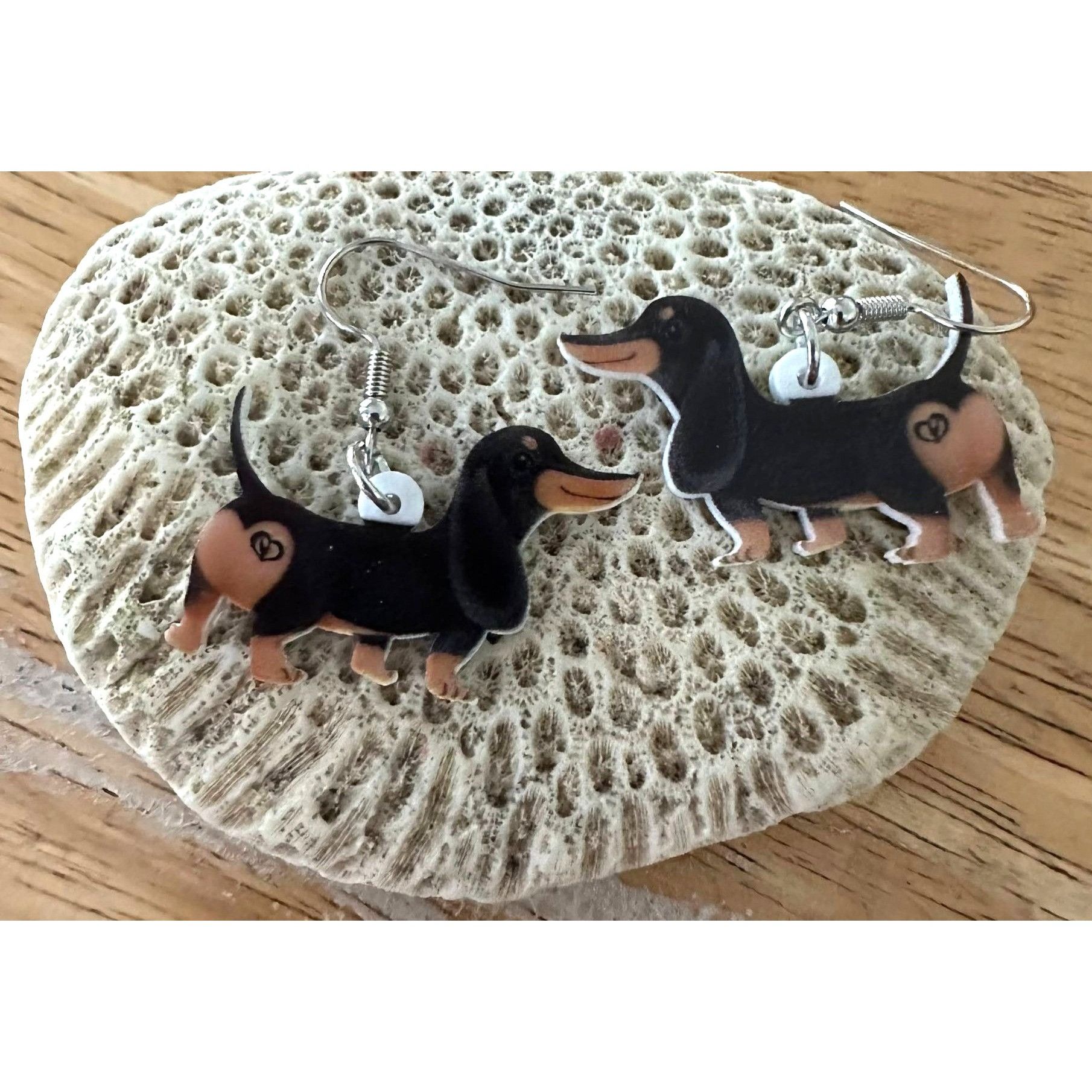 Handmade Dachshund Earrings New Dangle Hooks Double Sided Black Tan W Size ONE SIZE - 1 Thumbnail