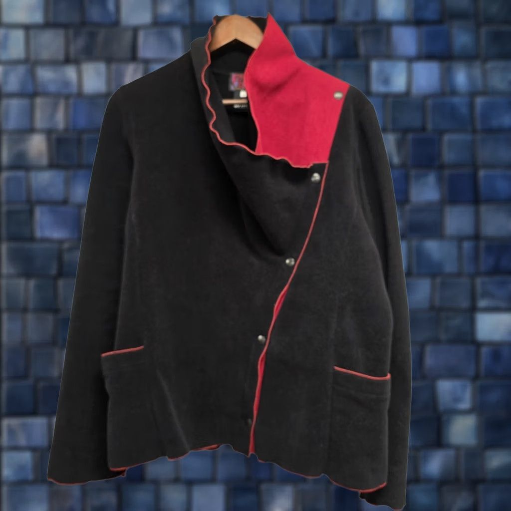 Brandblack VINTAGE Red Rover Fleece Coat Women L Black Red Regal Jacket Raincoat cowl neck Snap Front Mid-Length Size L / US 10 / IT 46 - 1 Thumbnail