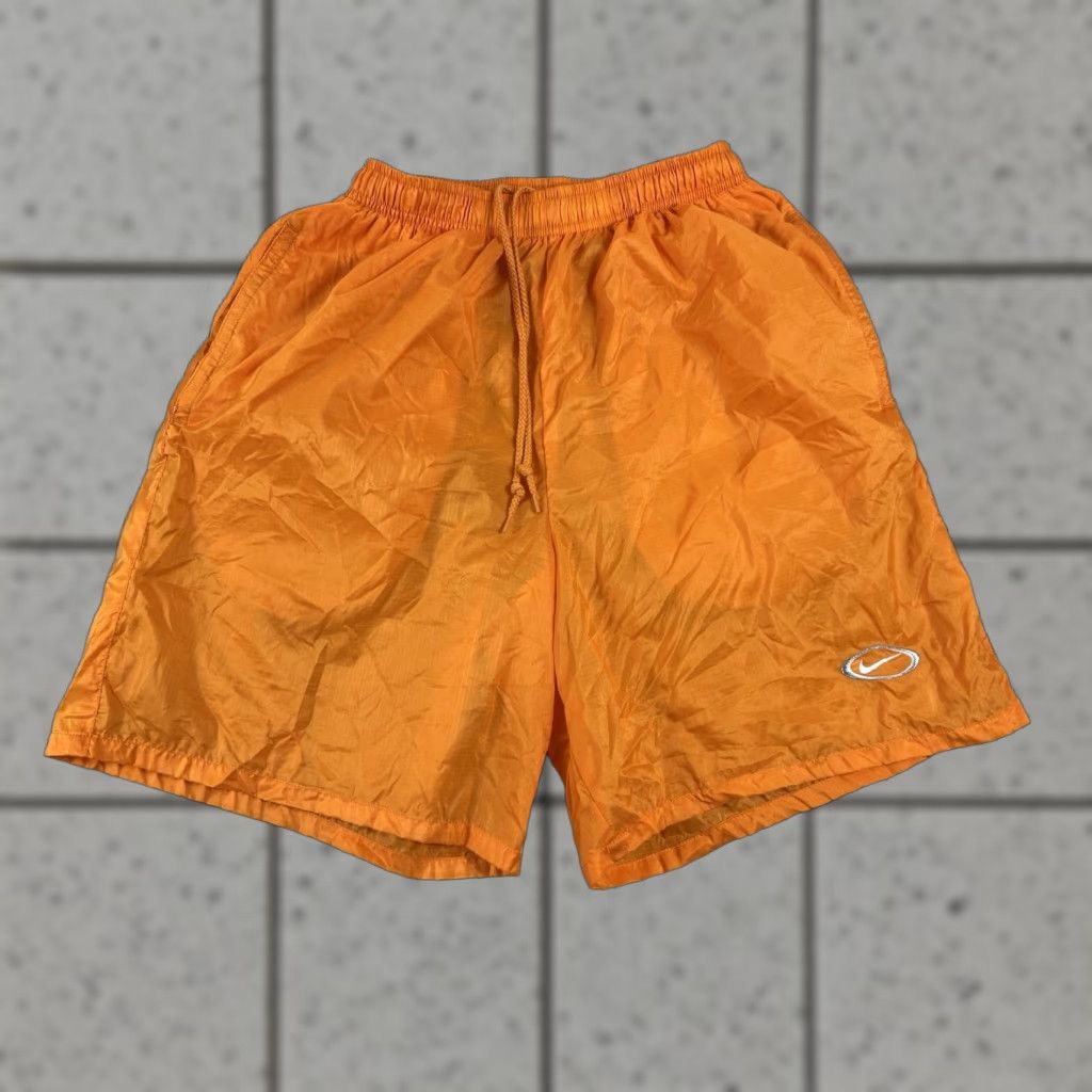 Nike VINTAGE Nike Swoosh Nylon Orange Shorts Women 90s Medium M Athletic Activewear Size 32" / US 10 / IT 46 - 1 Thumbnail