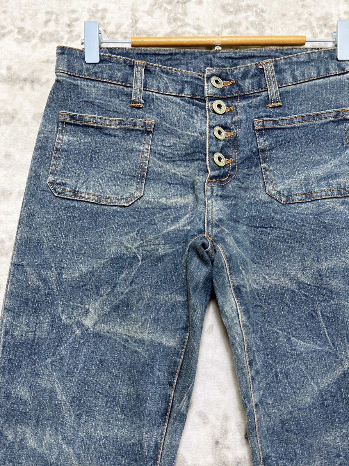 Vintage Japanese Button Fly Bell Bottom Smoke Stretch Women Jeans Size US 28 / EU 44 - 4 Thumbnail