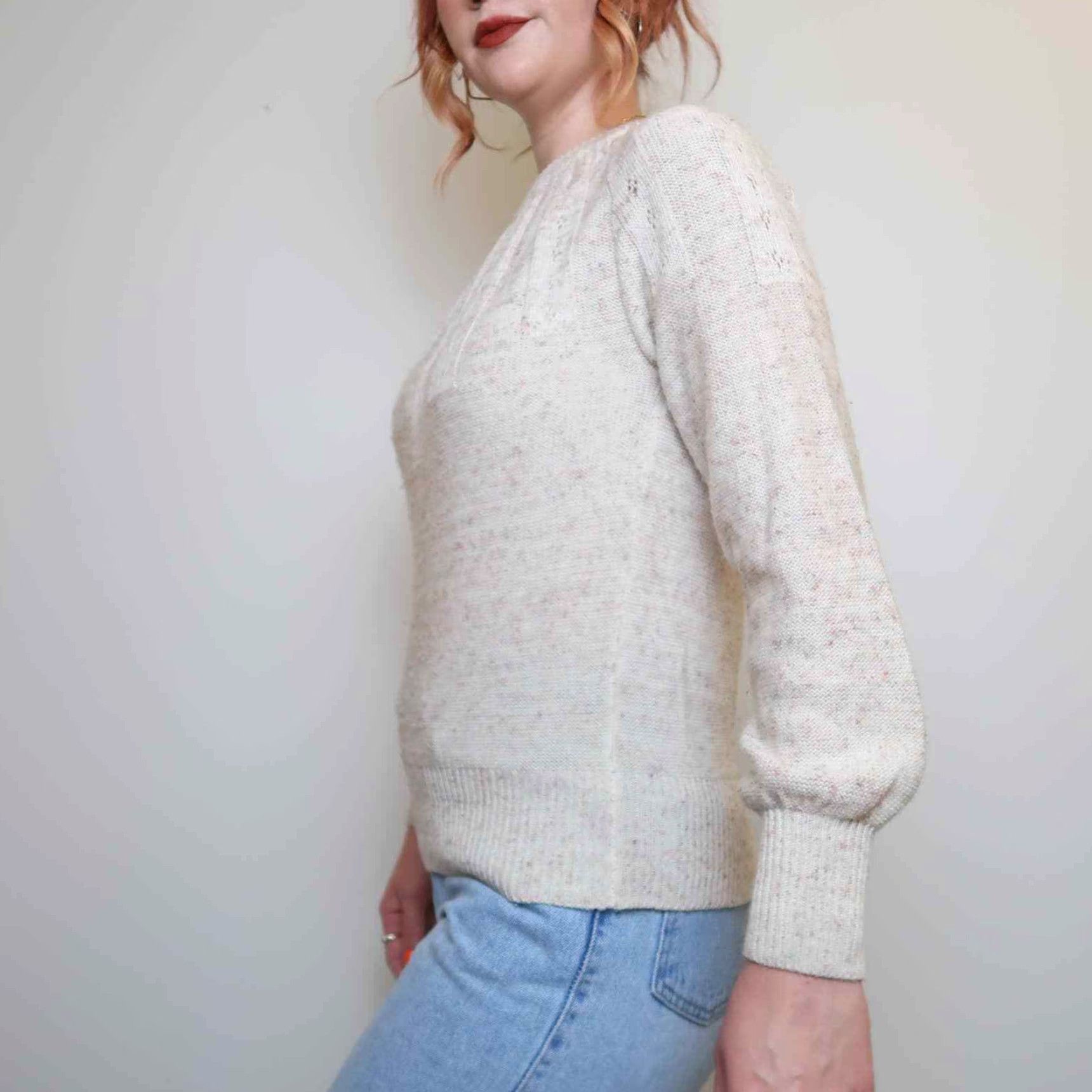 Vintage VINTAGE Genesis sweater M Cream speckled knit acrylic silk blend 80s Secretary/Geek casual Women’s Size M / US 6-8 / IT 42-44 - 6 Thumbnail