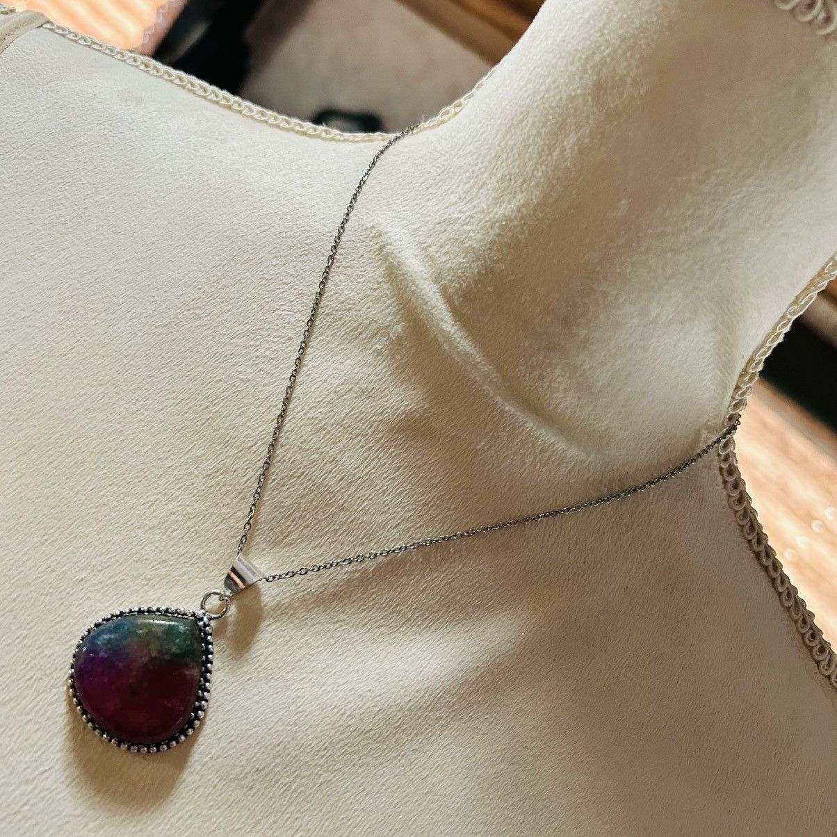 Handmade Handcrafted watermelon tourmaline dogtooth 925 necklace Size ONE SIZE - 2 Thumbnail