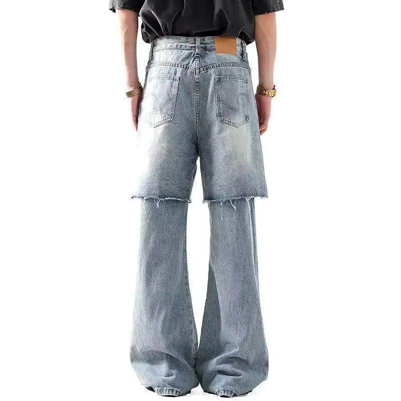 Japanese Brand Streetwear Washed High Street Spliced Straight Jeans Size US 32 / EU 48 - 4 Thumbnail