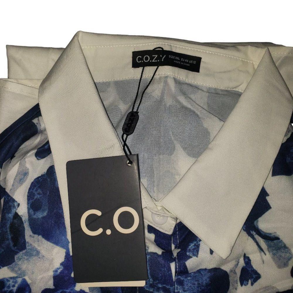 Designer Ct1411a C.O.Z.Y. Nwt Ladies Shirt With Blue Flowers Size 12 Size XL / US 12-14 / IT 48-50 - 5 Thumbnail