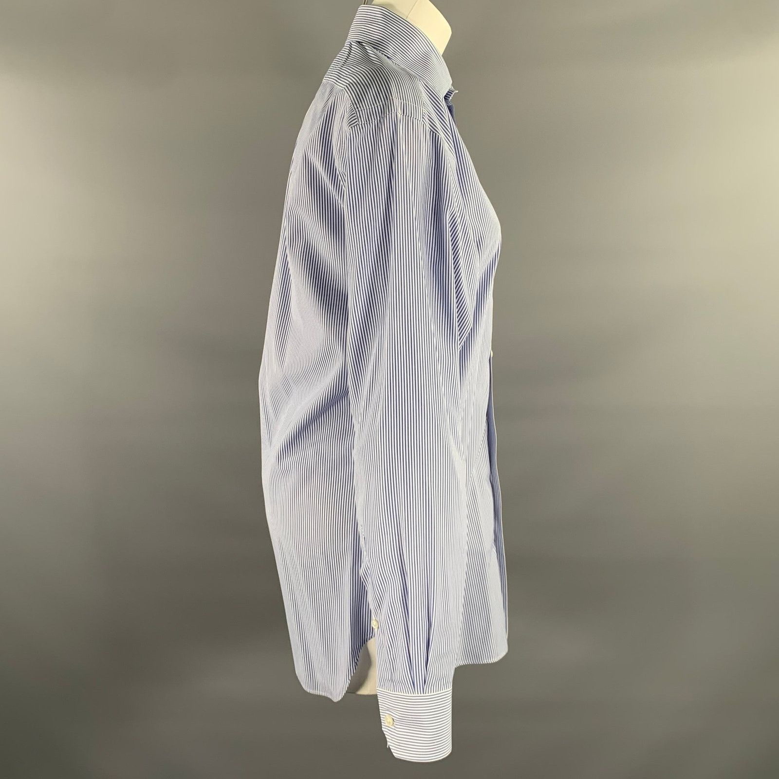 Hamilton HAMILTON S White Blue Stripe Cotton Spread Collar L/S Shirt Size US S / EU 44-46 / 1 - 2 Thumbnail